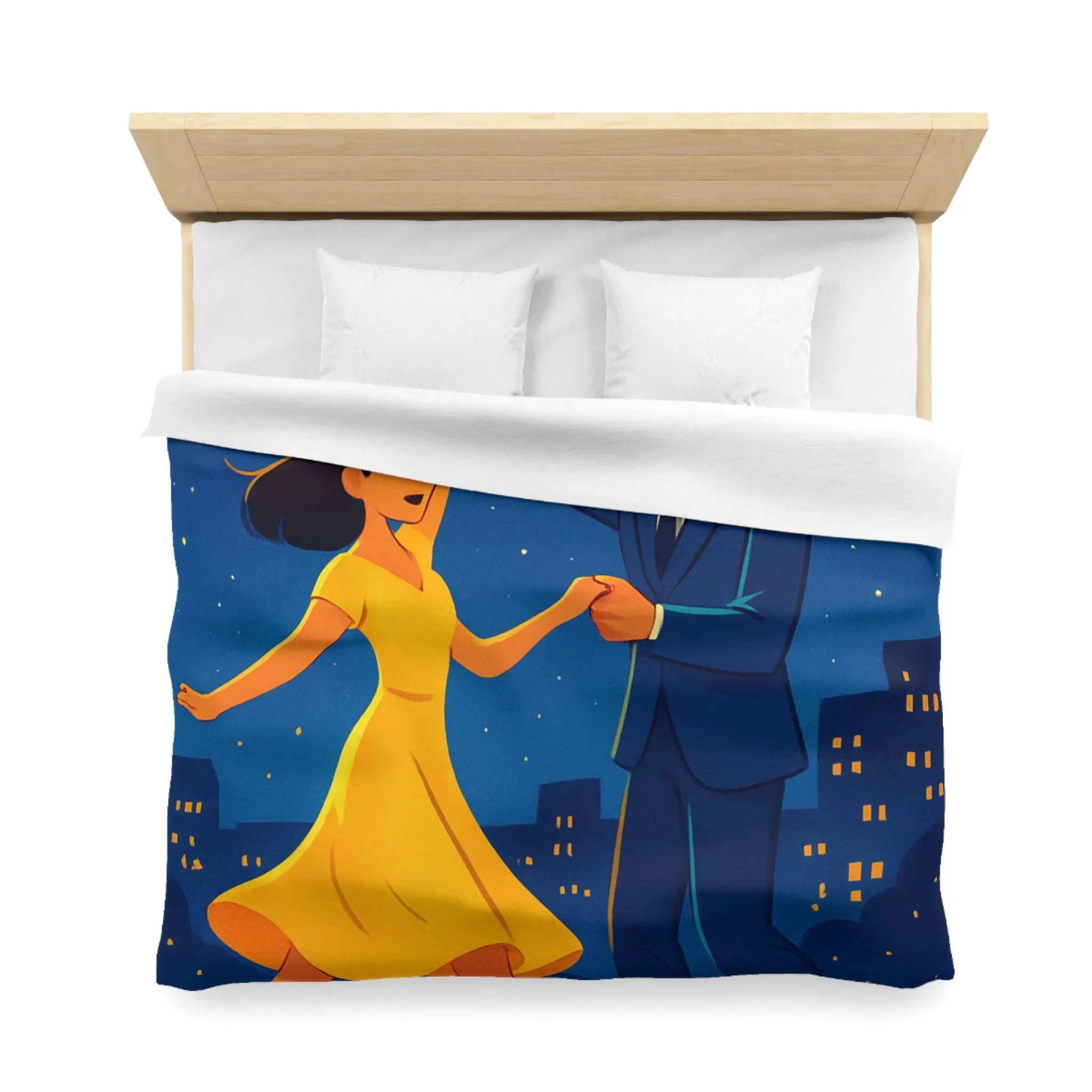 Housse de Couette Étoilée avec Couple Dansant en Soirée Ville Style Vintage