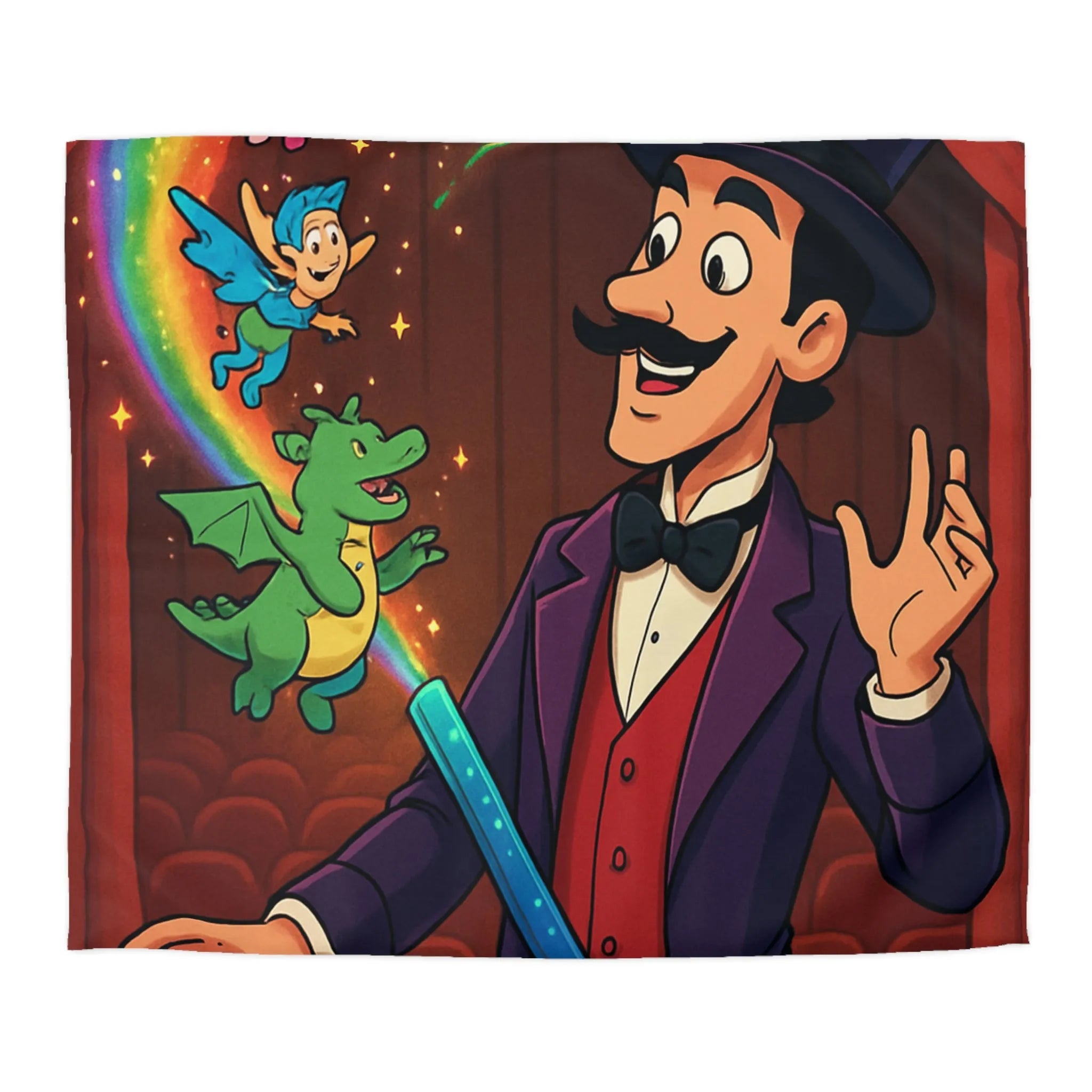 Housse de couette magique avec scène enchantée de créatures et magicien coloré