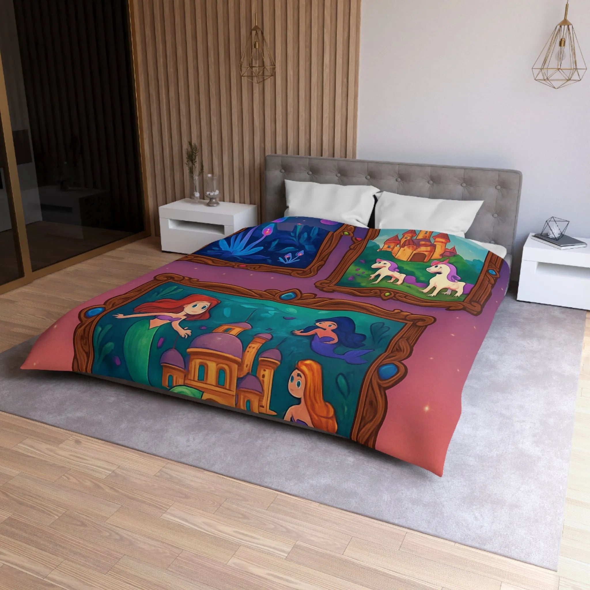 Housse de couette colorée inspirée de contes de fées avec motifs enchanteurs et magiques