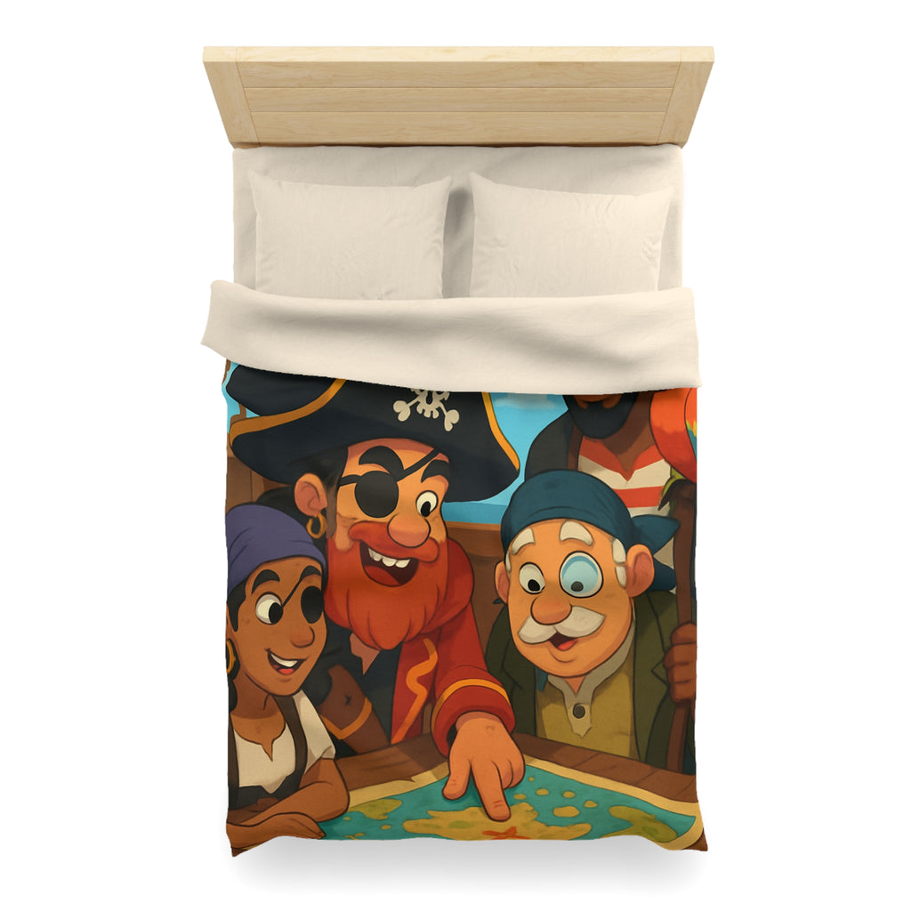 Housse de couette pirate colorée avec carte au trésor et équipage amical joyeux