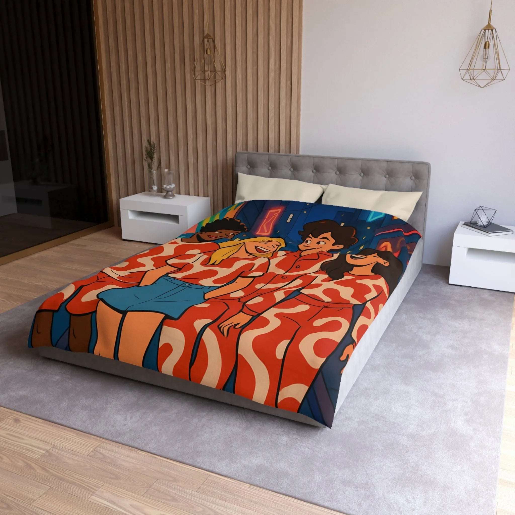 Housse de couette colorée avec design graphique enroulant style moderne pour chambre urbaine