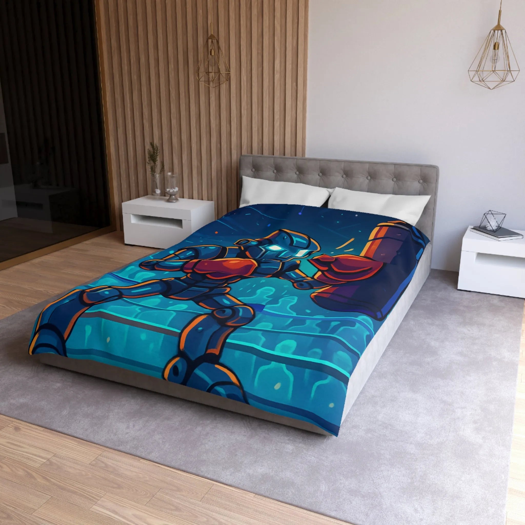 Frappez avec Style: Housse de Couette Robot Boxeur Ambiance Futuriste Éclatante