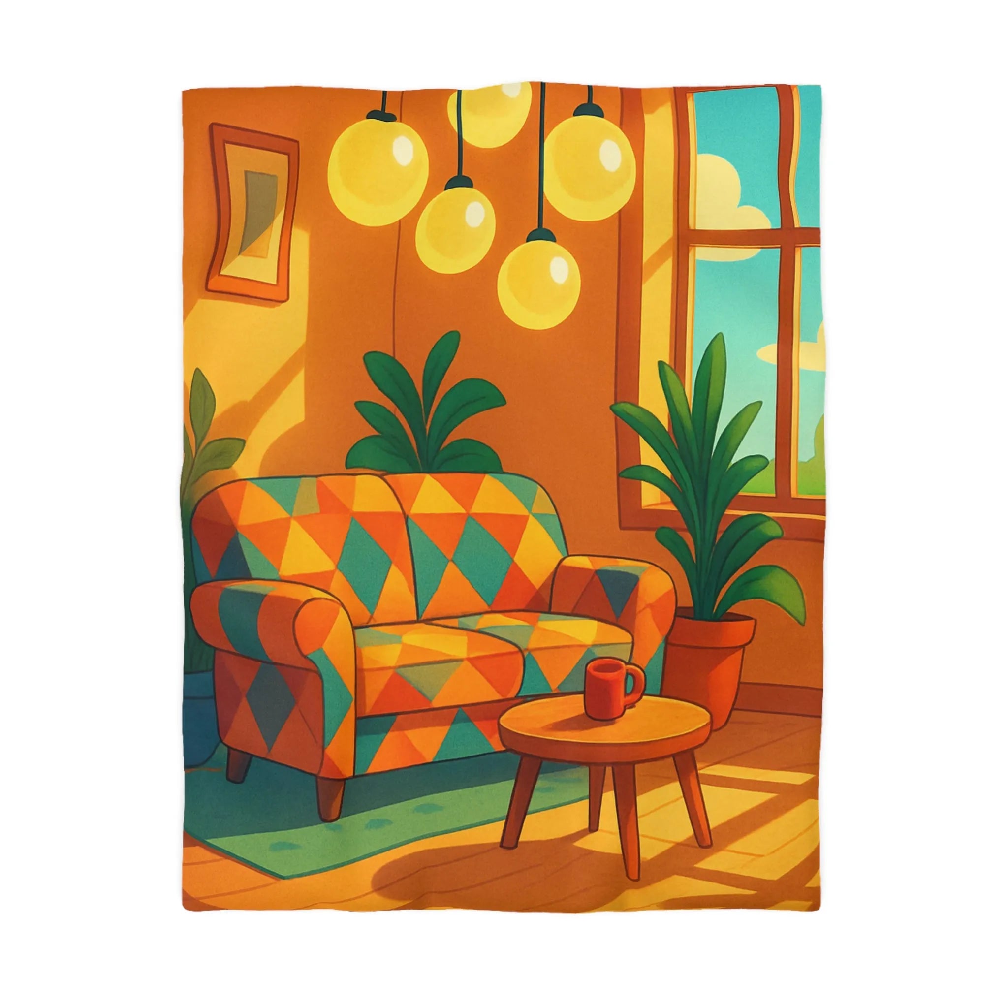 Housse de couette élégante avec design géométrique coloré inspiré d'un salon vintage