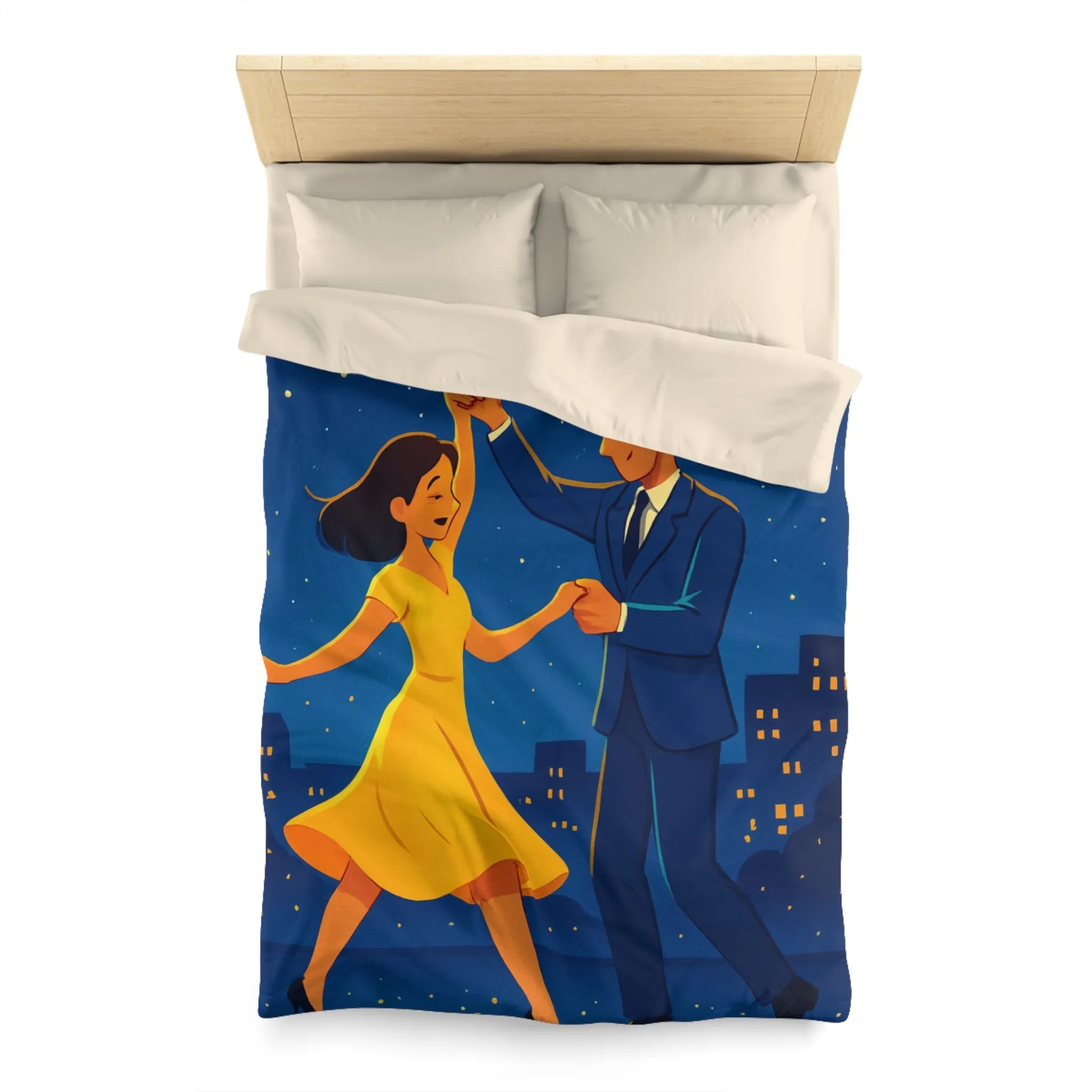 Housse de Couette Étoilée avec Couple Dansant en Soirée Ville Style Vintage