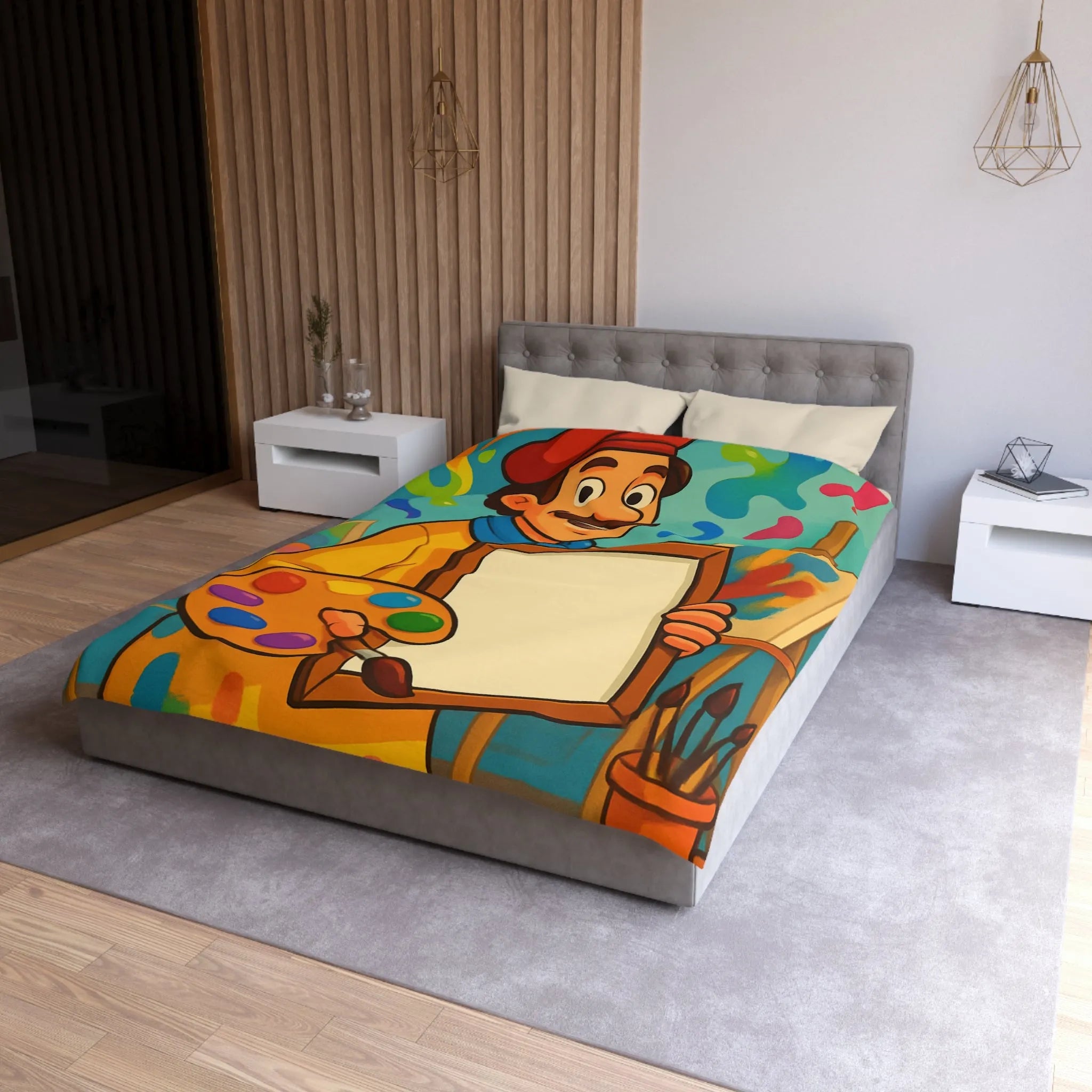 Housse de couette colorée artiste, palette vibrante, design créatif pour chambre inspirante