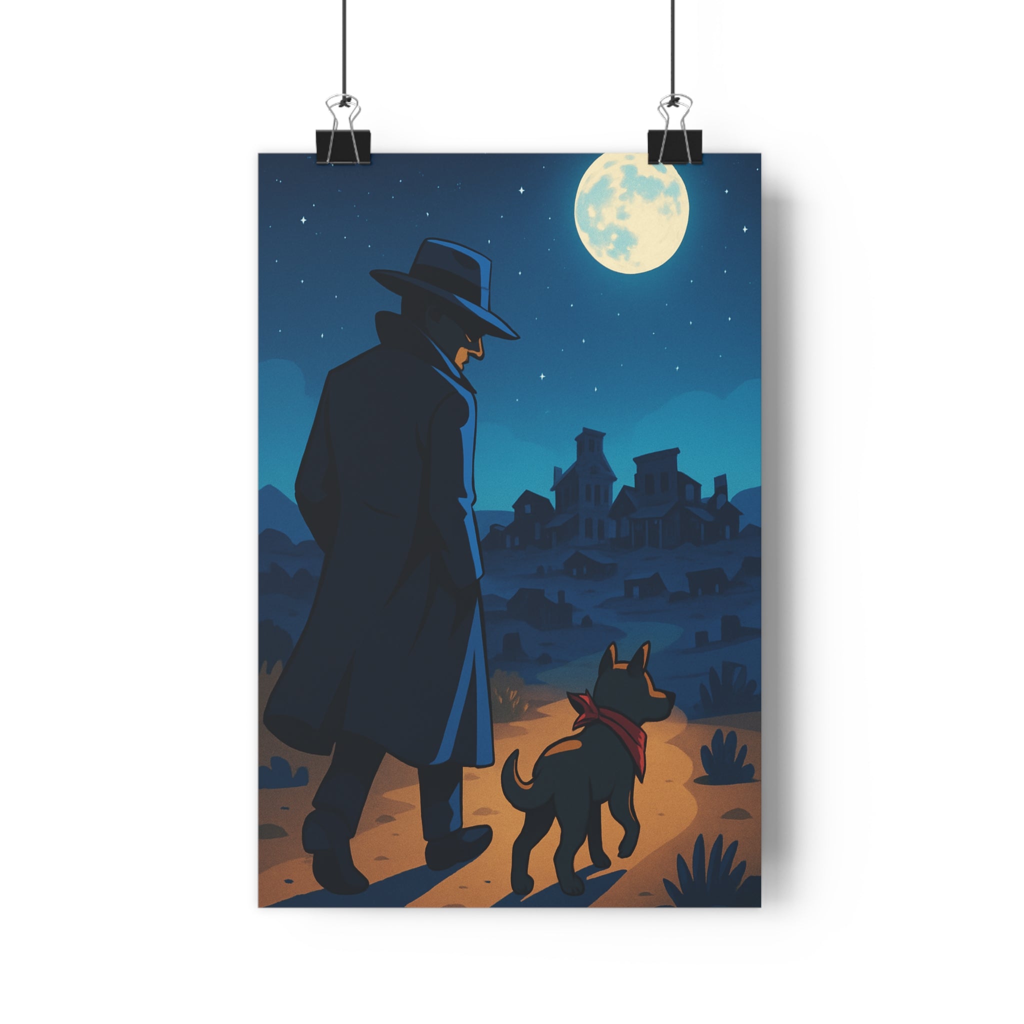 Poster décoratif mystique anime bleu doré salon bureau créatif mystérieux silhouette 30x46 ambiance unique