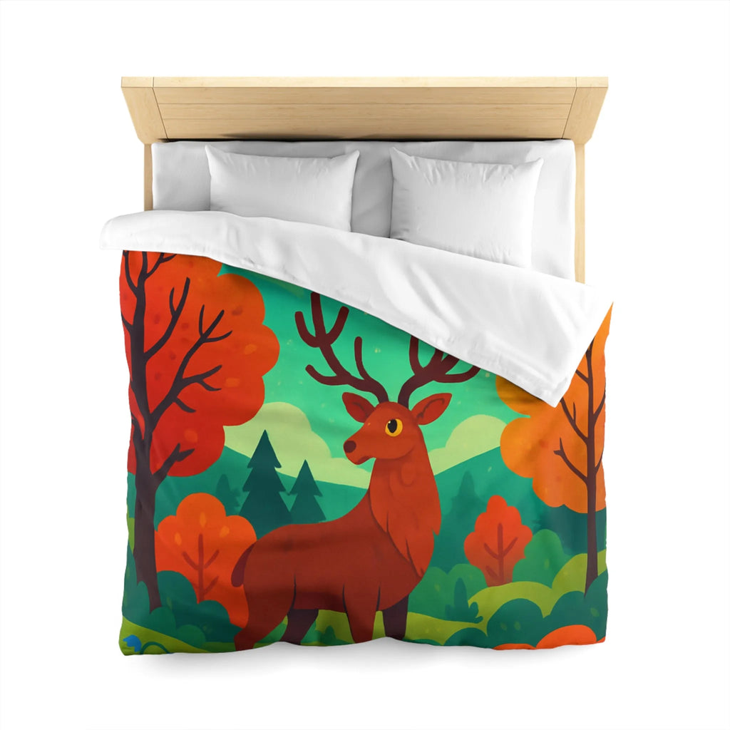 Housse de Couette Illustrée : Cerf Enchanté et Aurore Boréale dans Forêt Féérique