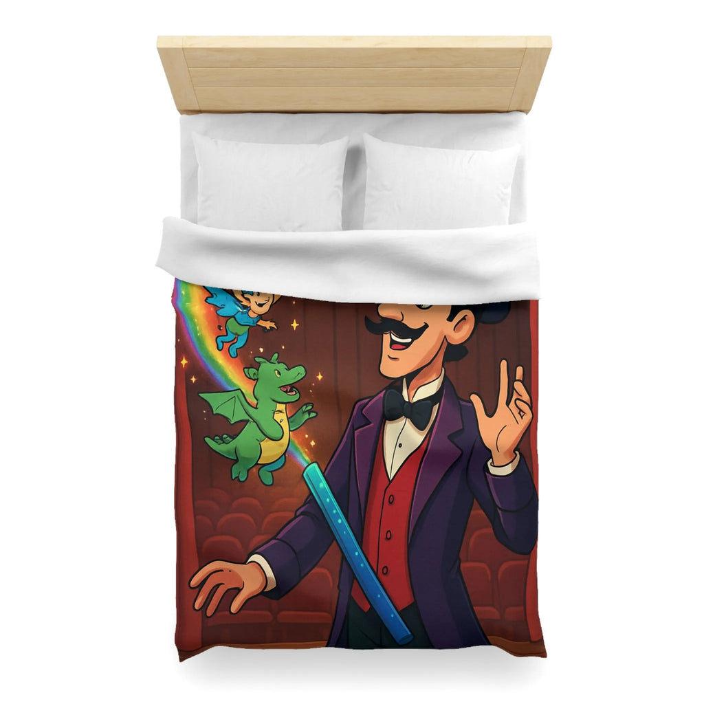 Housse de couette magique avec scène enchantée de créatures et magicien coloré