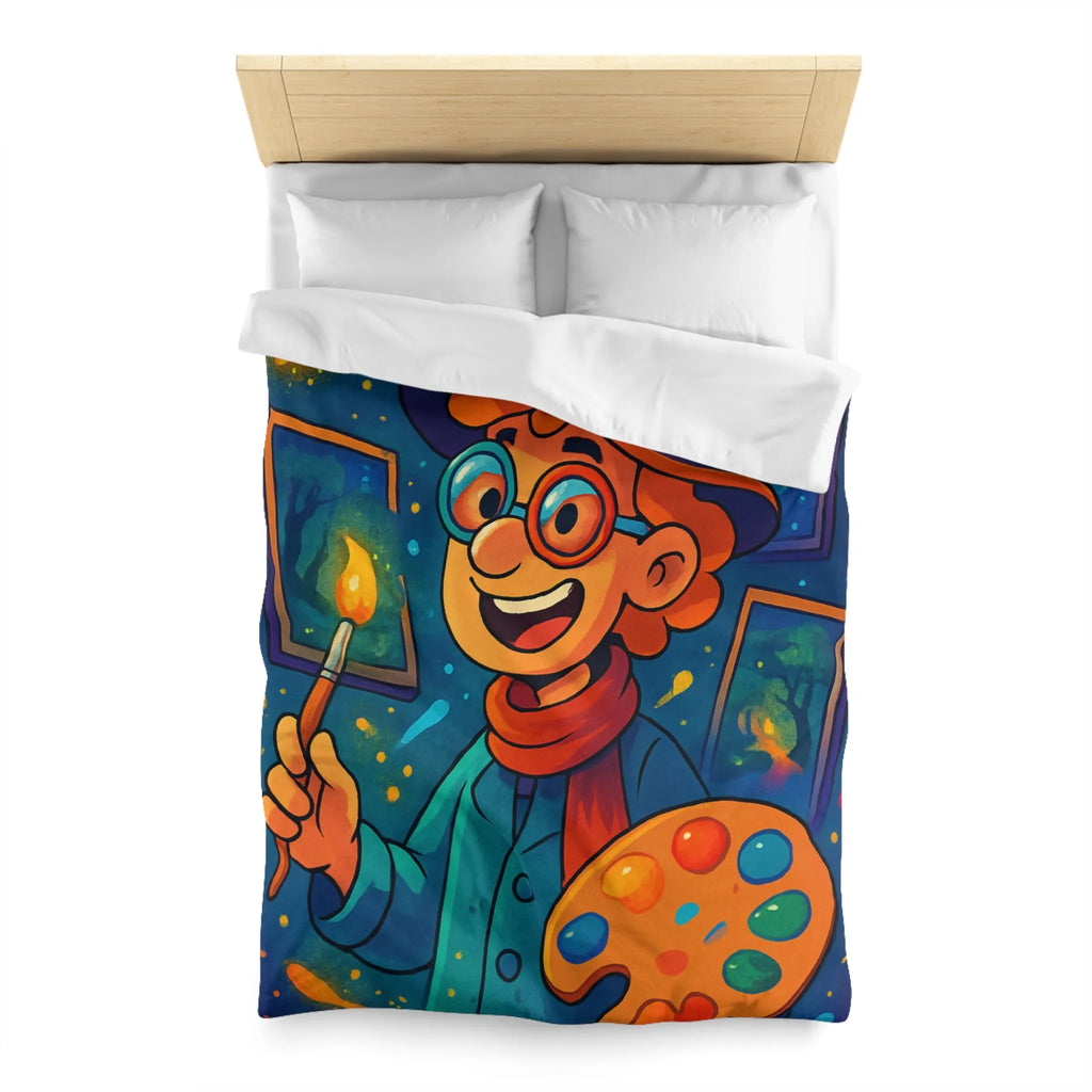 Housse de couette magique illustrée avec artiste en chapeau et palette lumineuse