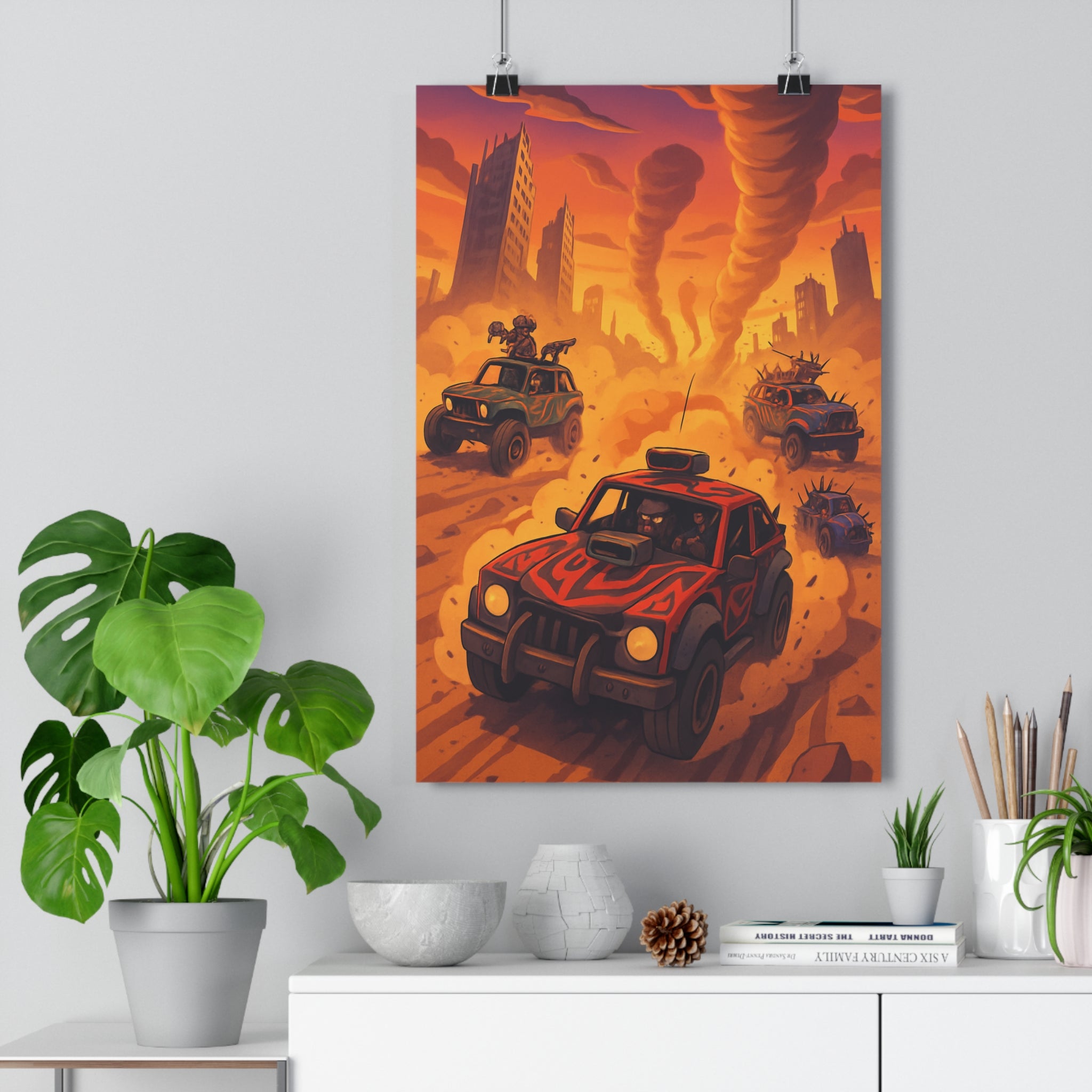 Poster décoratif course apocalyptique rouge noir dynamique aventure chambre gamer design intense 30x46 cm