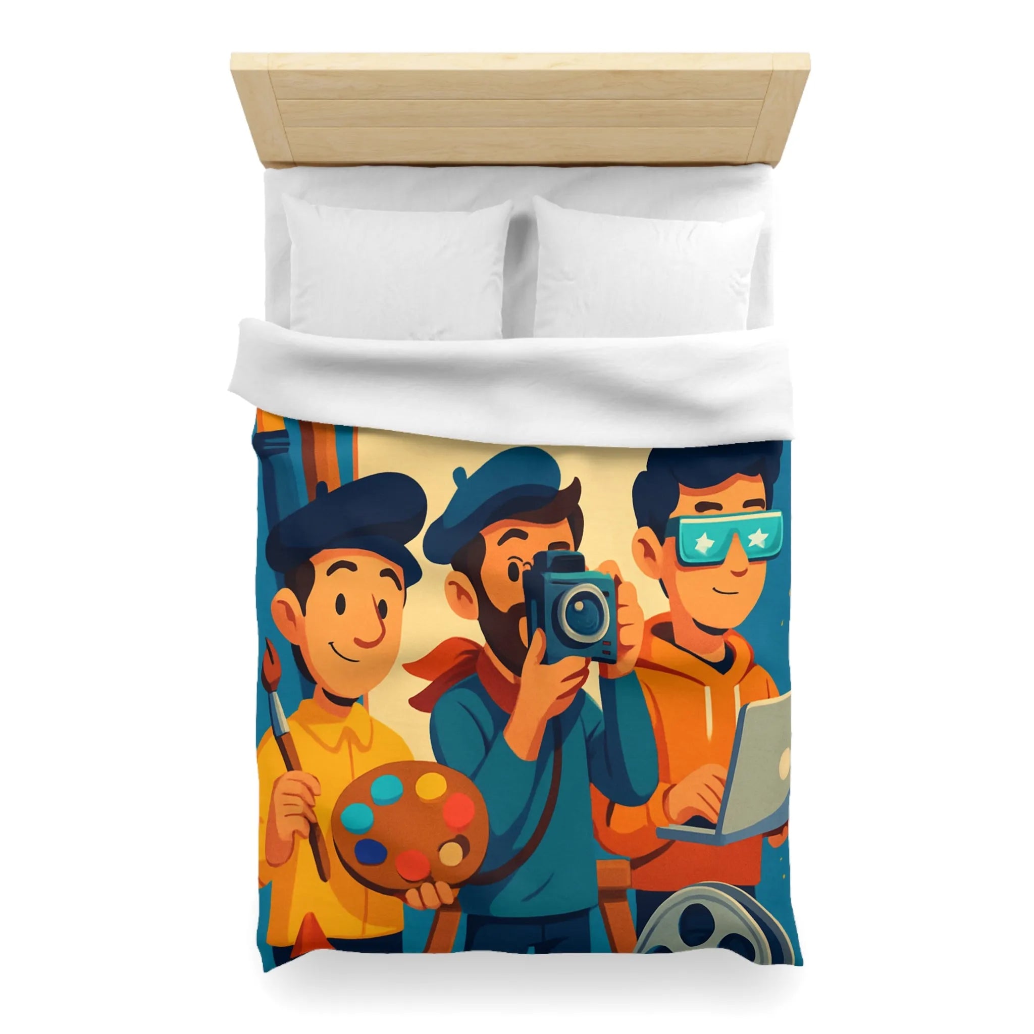 Housse de couette colorée avec artistes créatifs et style cartoon pour chambre moderne