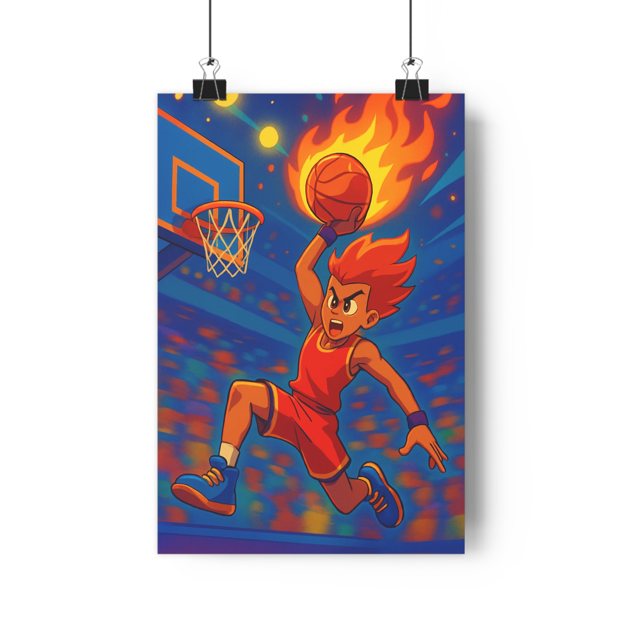 Poster décoratif basketball rouge dynamique cartoon énergique chambre jeu style vibrant 30x46 illustration sportive