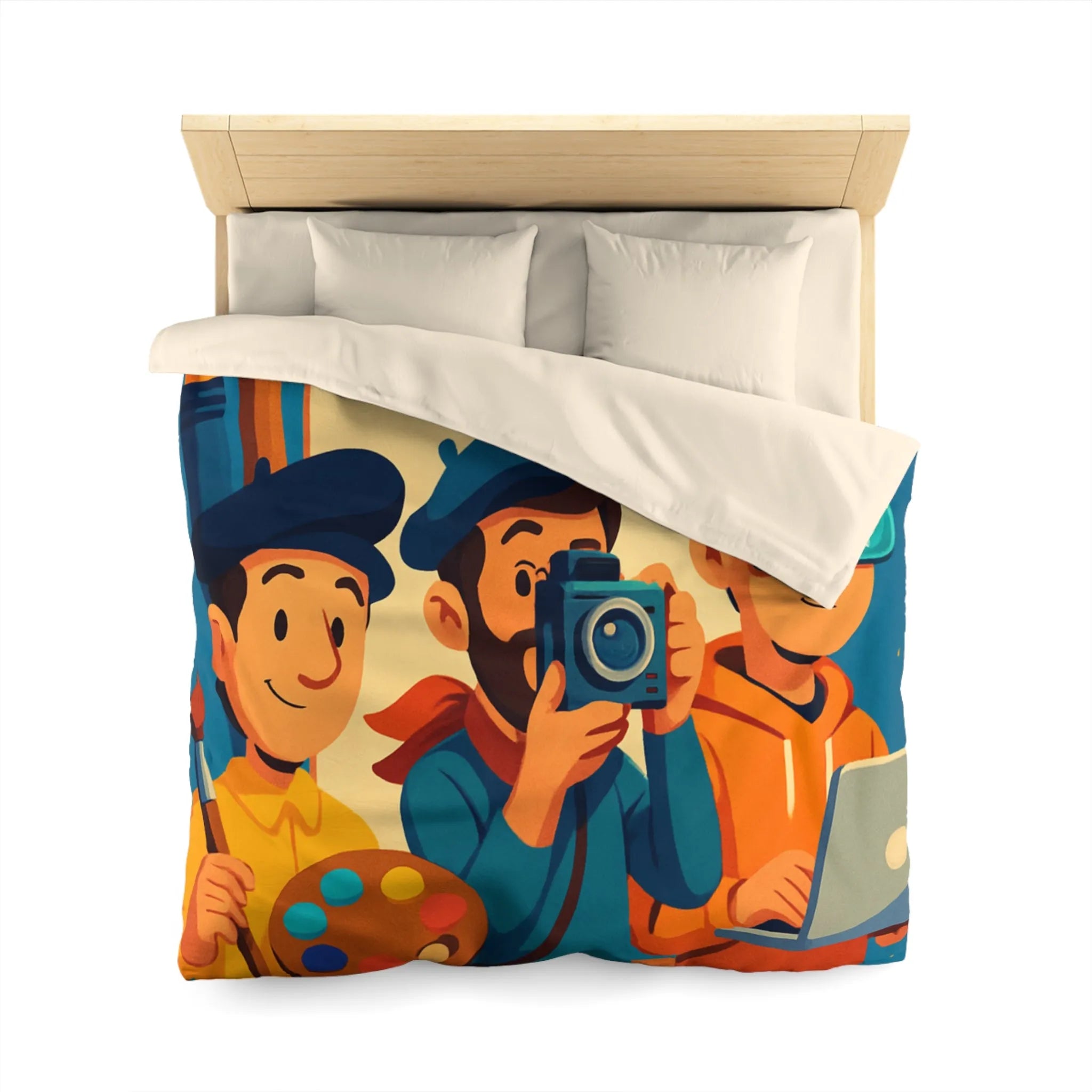 Housse de couette colorée avec artistes créatifs et style cartoon pour chambre moderne