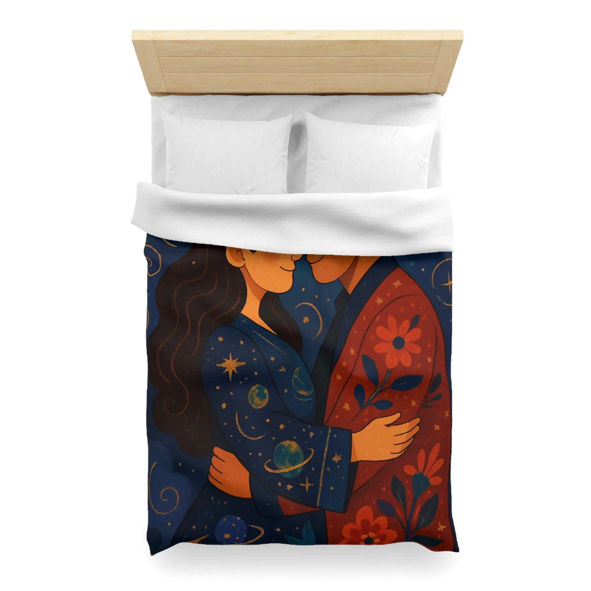Housse de couette avec illustration romantique au clair de lune et motifs celestes