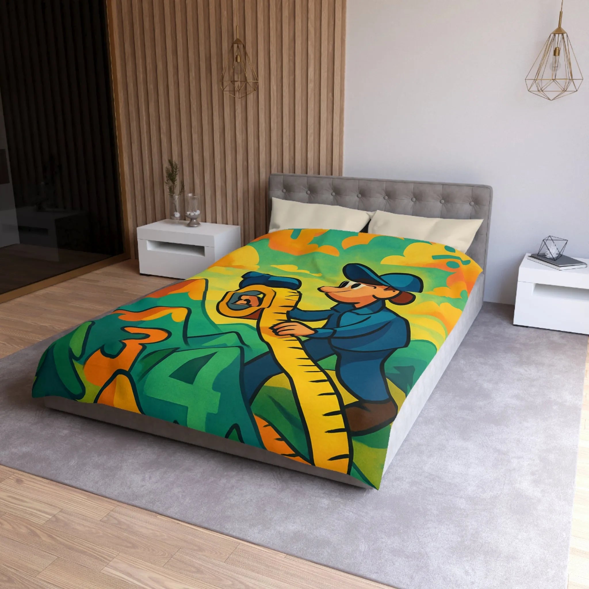 Housse de couette colorée pour enfants avec paysage ludique et motifs géométriques