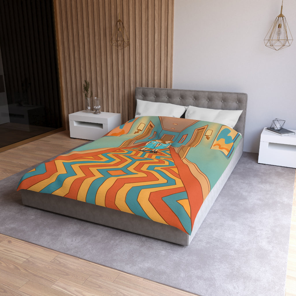 Housse de couette motif géométrique rétro et ambiance inspirée de films classiques d'horreur