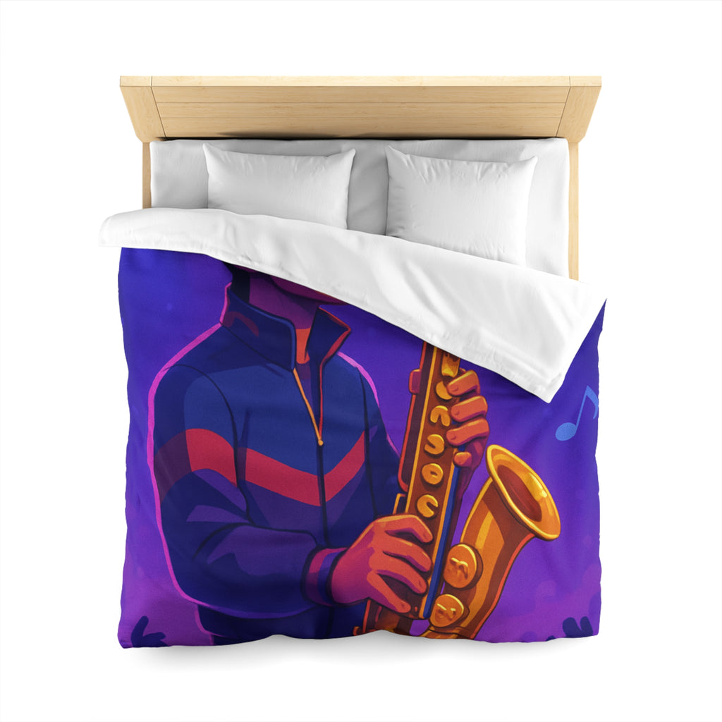 Jazz nocturne vibrant avec joueur de saxophone énergique sous lumières colorées et musique entraînante