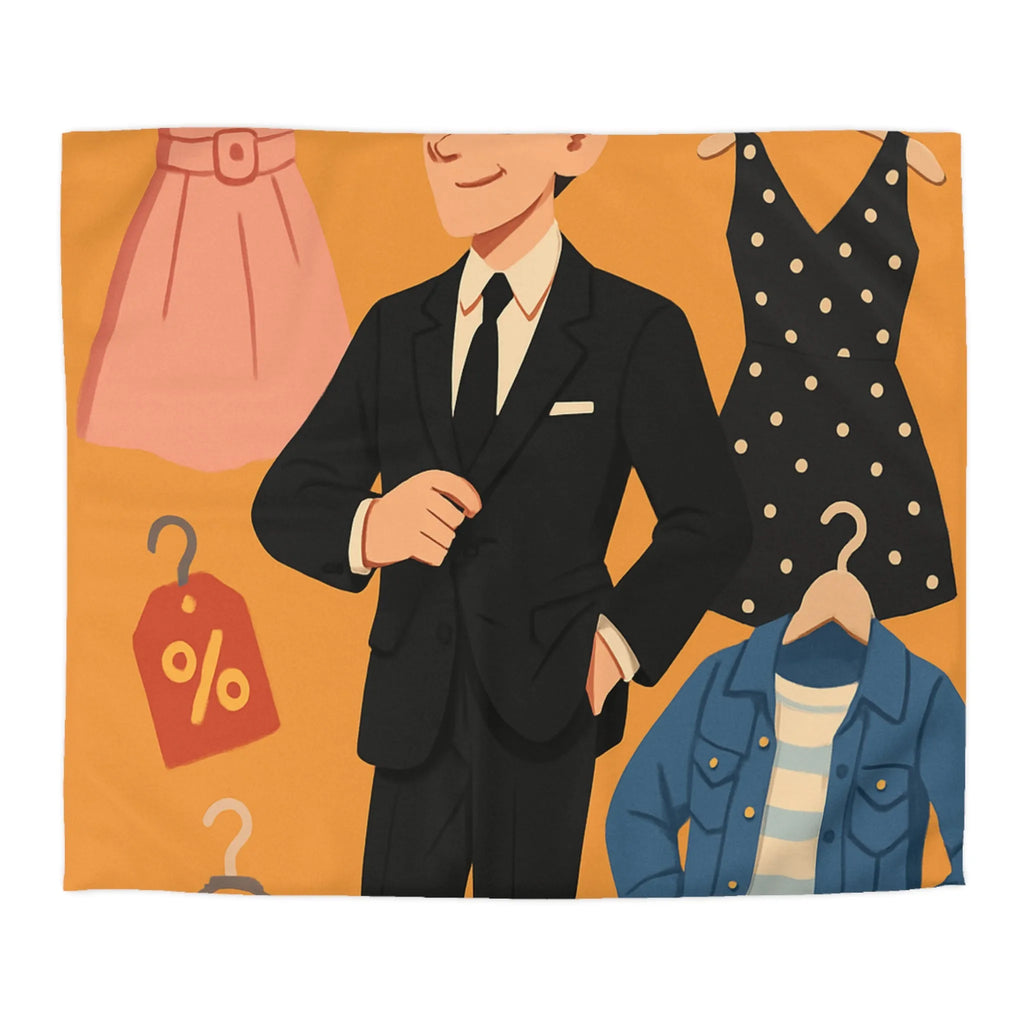 Housse de couette élégante motif magasin de vêtements homme noir et tenues rétro