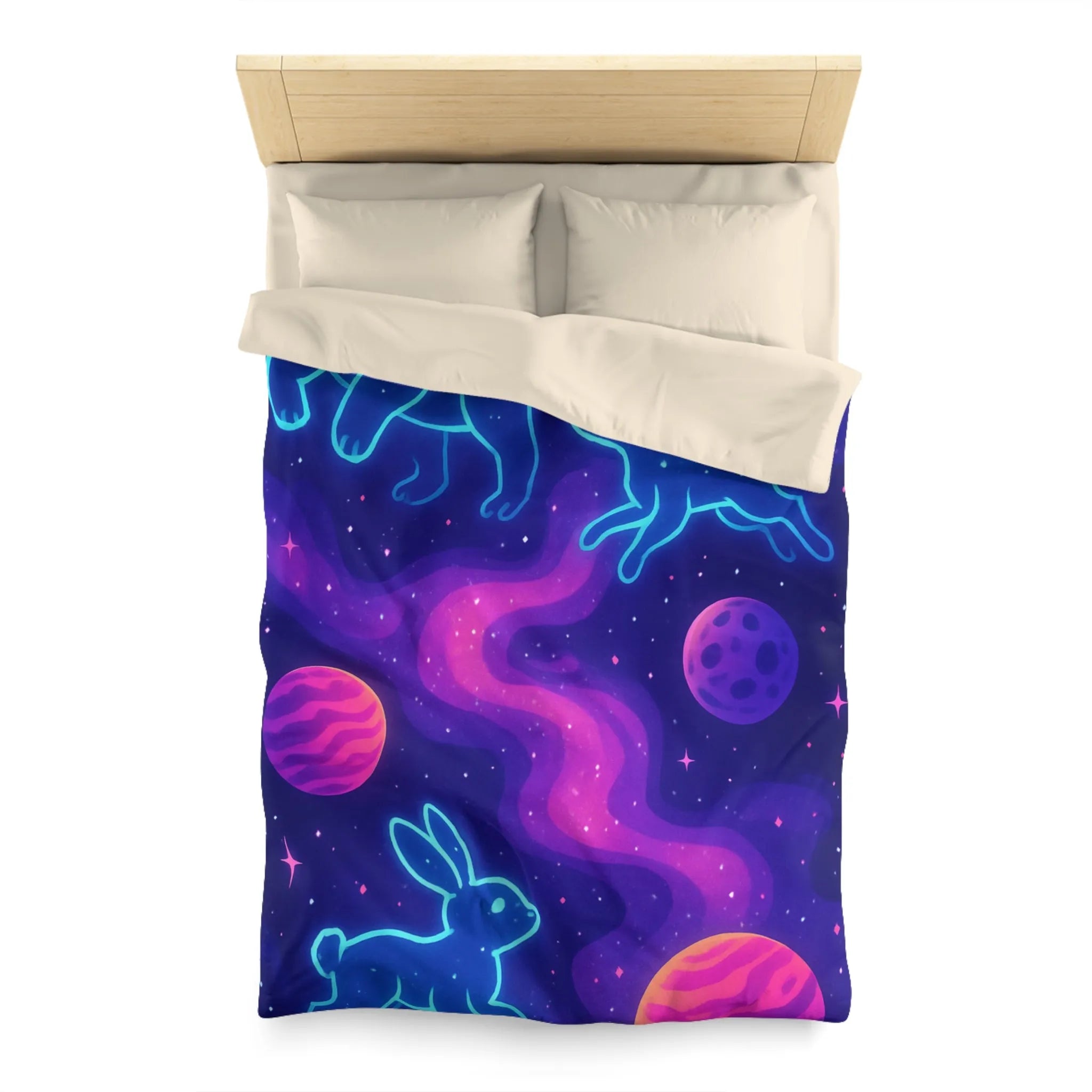 Housse de Couette Étoilée Animaux Néon Cosmiques pour Atmosphère Surnaturelle et Apaisante