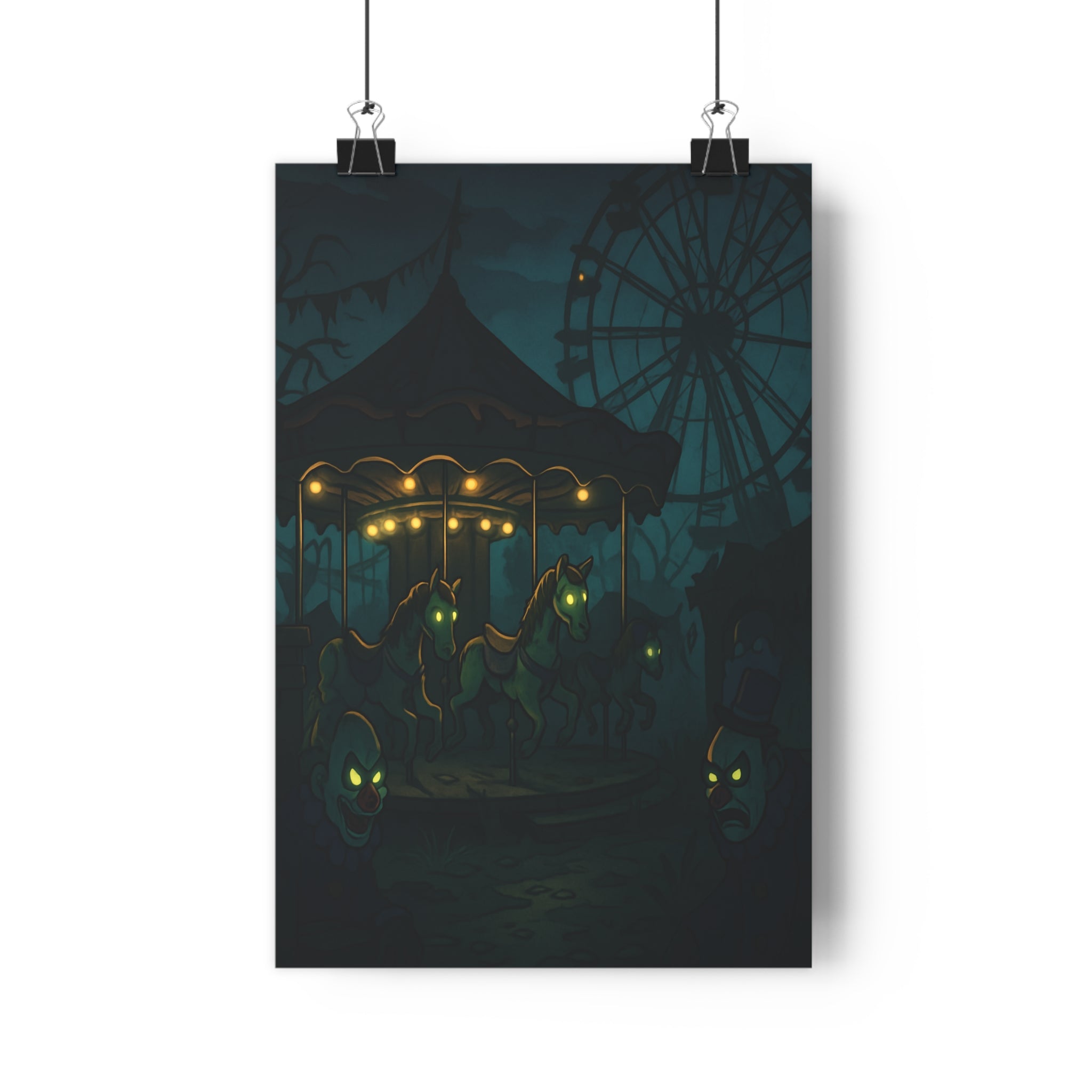 Poster décoratif cartoon sinistre nocturne coloré intrigant ambiance fête foraine chambre salon tendance unique