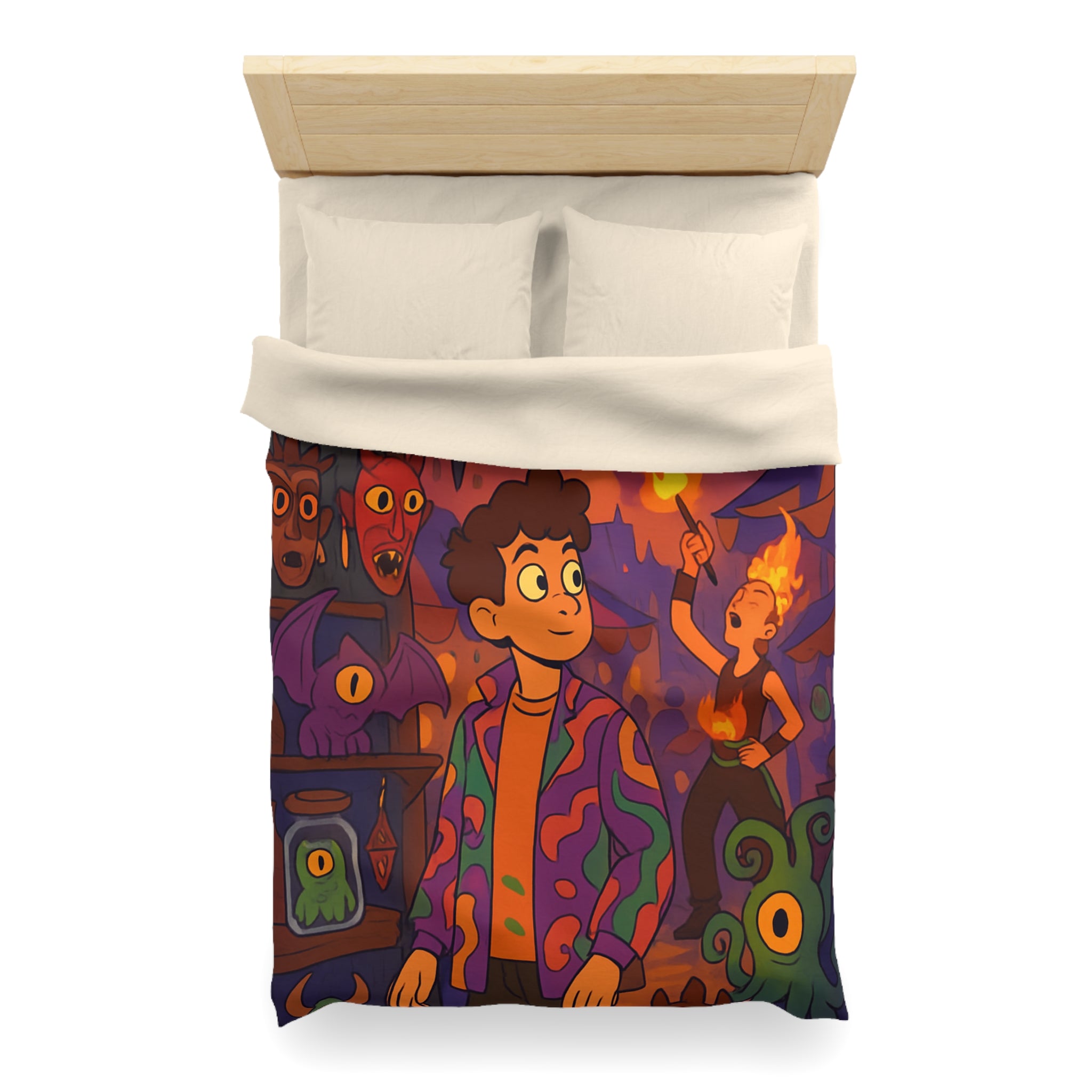 Housse de couette pour chambre enfants avec créatures mystiques et ambiance nocturne illustrée