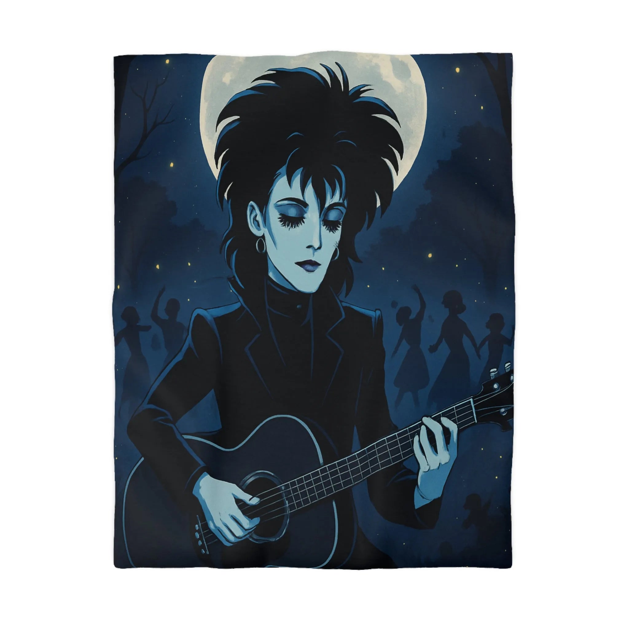 Housse de Couette Gothique avec Musicien à la Guitare Devant Pleine Lune Mystique