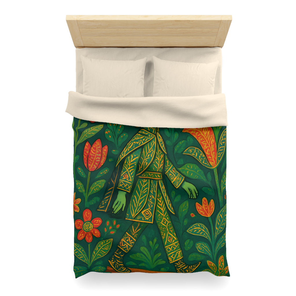 Housse de couette vibrante avec motif botanique et personnage en marche serein