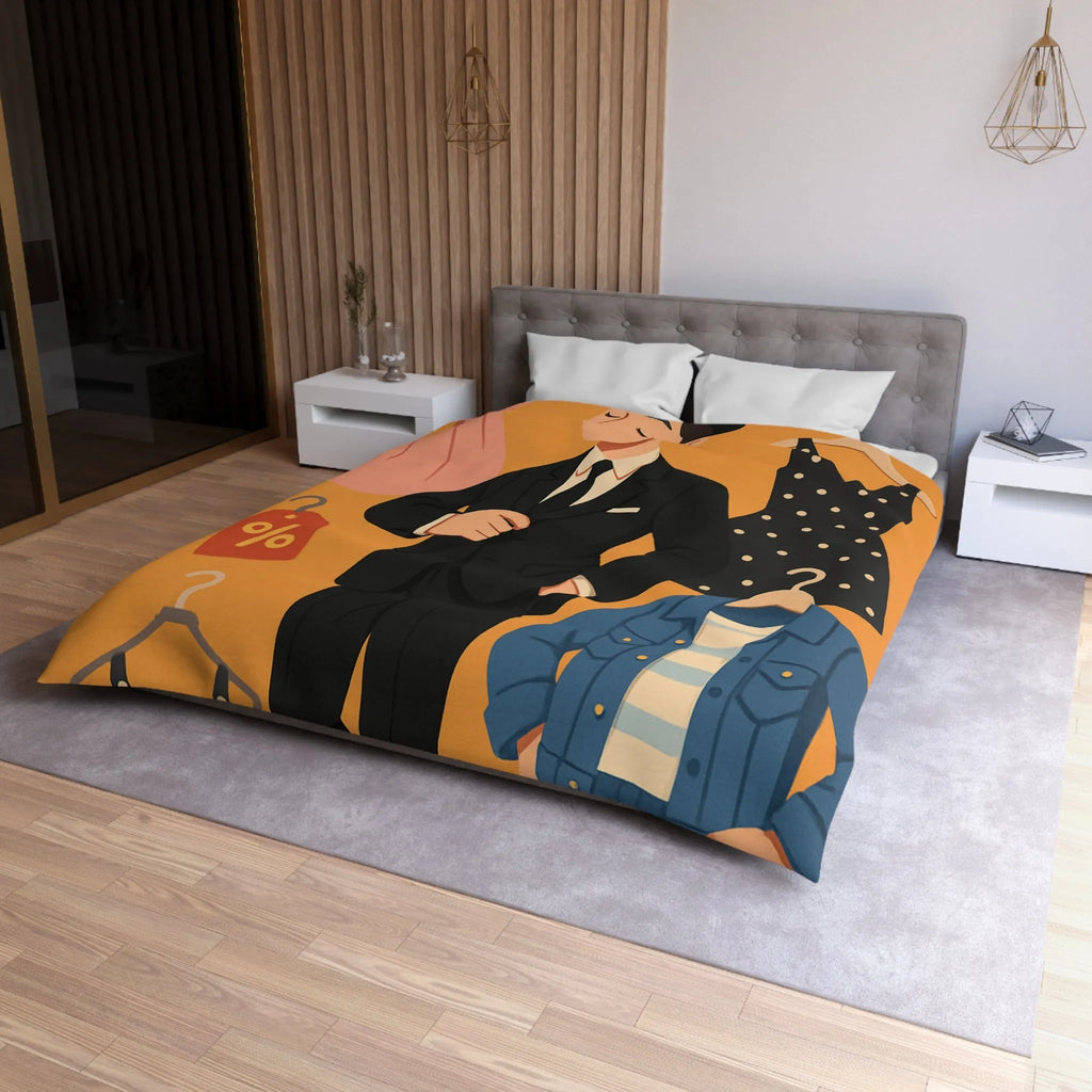 Housse de couette élégante motif magasin de vêtements homme noir et tenues rétro