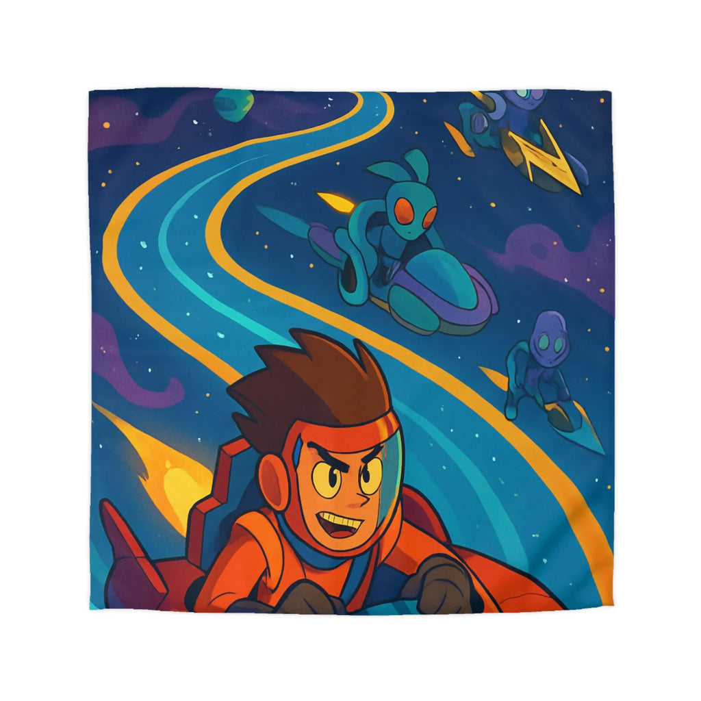 Housse de Couette Illustrée Espace avec Personnage et Vaisseaux pour Enfants Couleurs Vives