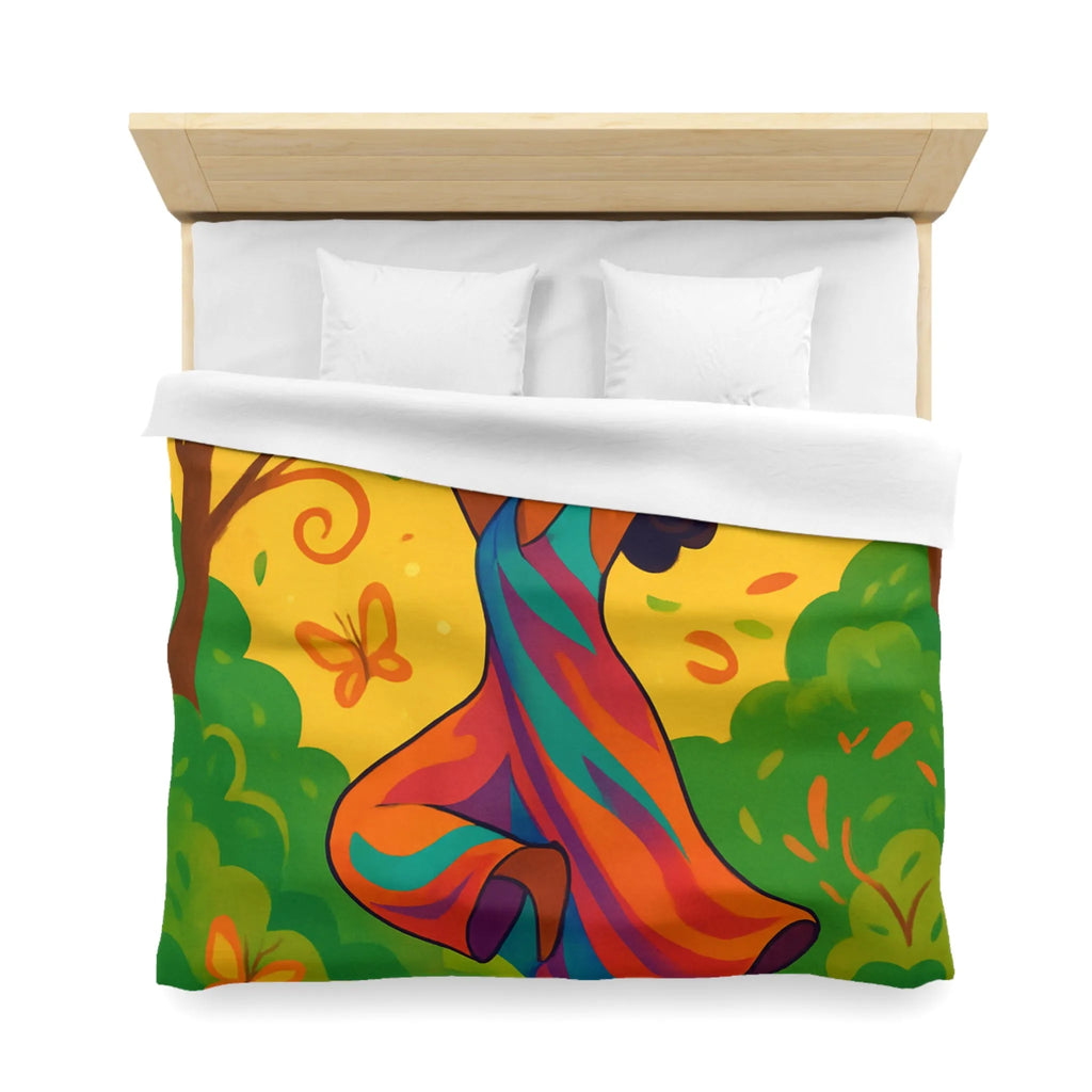 Housse de Couette Colorée avec Motif Filles et Papillons dans Forêt Enchantée