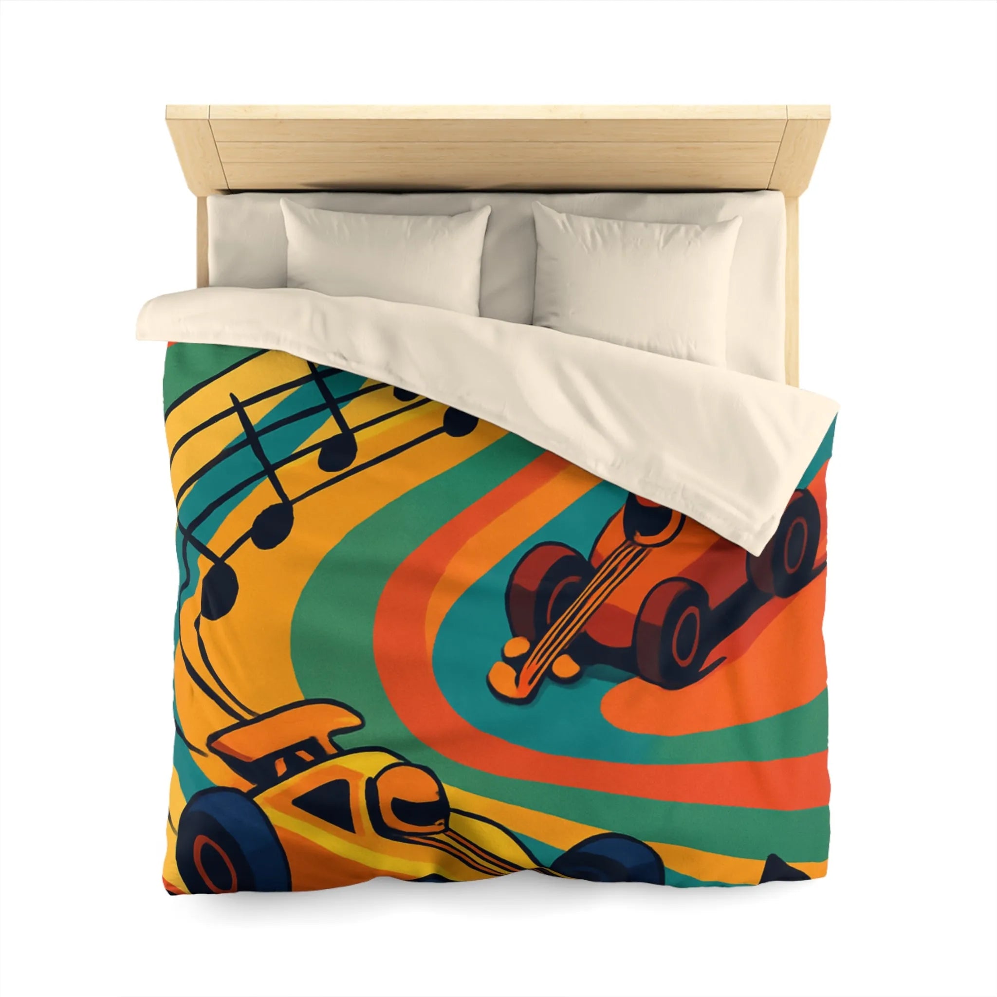 Housse de Couette Course Voitures Musique Vibrante pour Chambre Enfant Thème Animation
