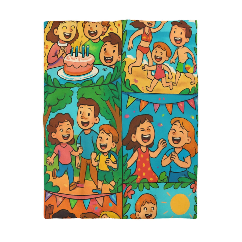 Housse de couette colorée avec scènes animées joyeuses pour enfants à thème festif