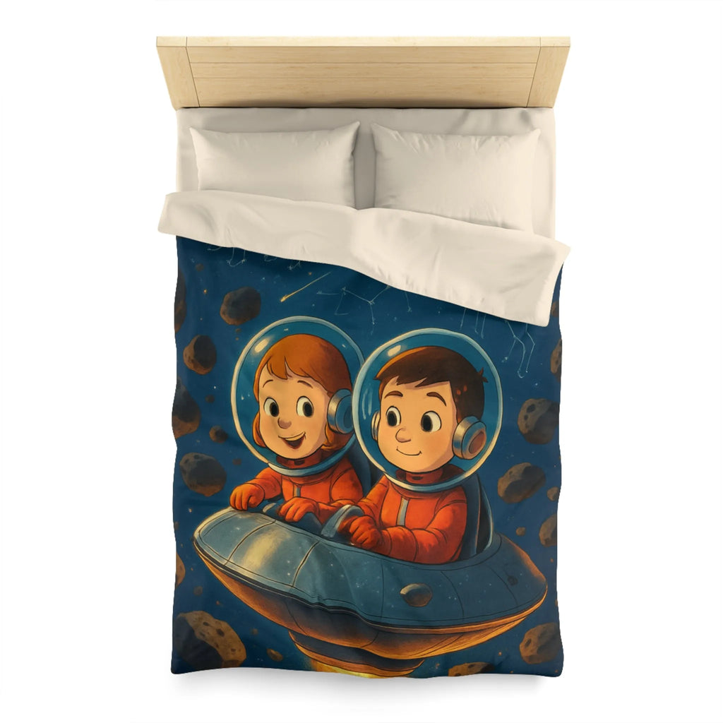 Housse de couette enfantine aventure spatiale avec constellations et comètes colorées