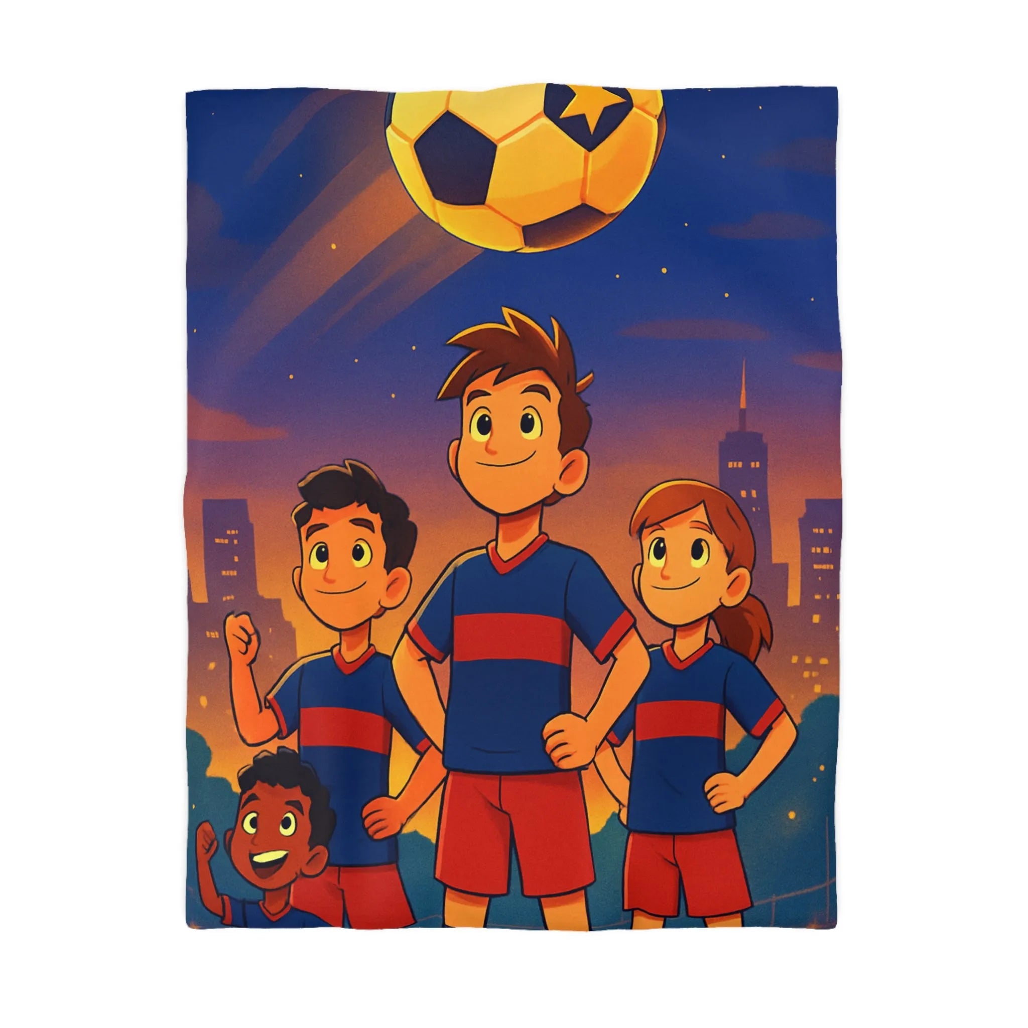 Housse de Couette Enfants avec Équipe de Football et Ballon Étoilé en Soirée