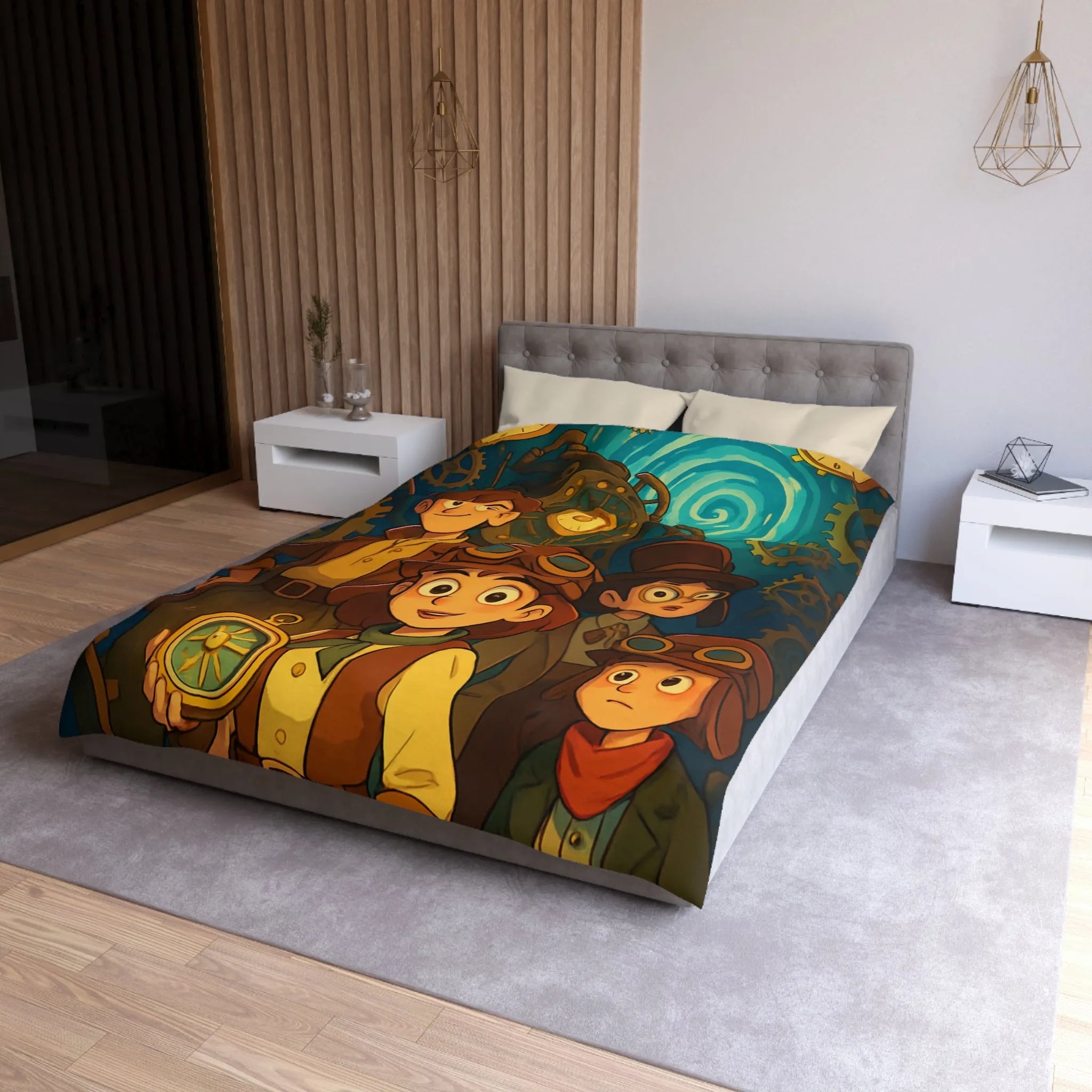Housse de Couette Enfant Steampunk Aventure Horlogerie avec Spirale Temporelle Mystérieuse