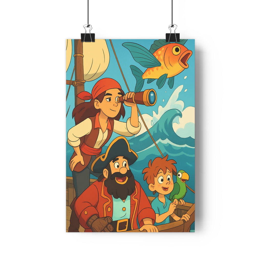 Poster décoratif pirate bleu rouge chambre enfant moderne mystique océan navire exploration aventure qualité