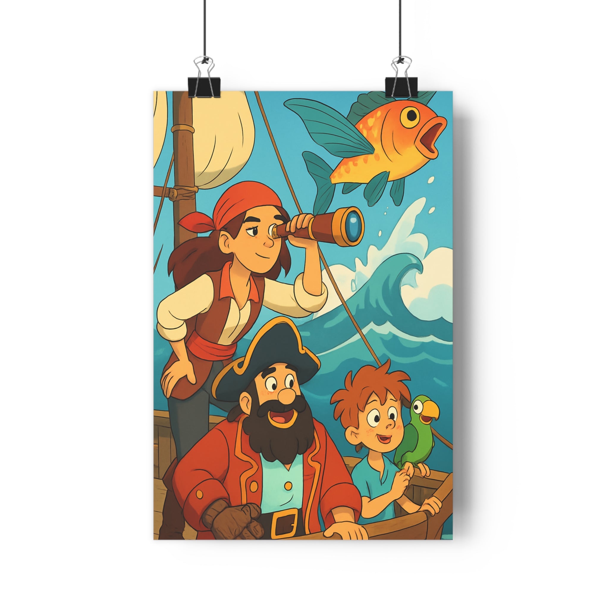 Poster décoratif pirate bleu rouge chambre enfant moderne mystique océan navire exploration aventure qualité