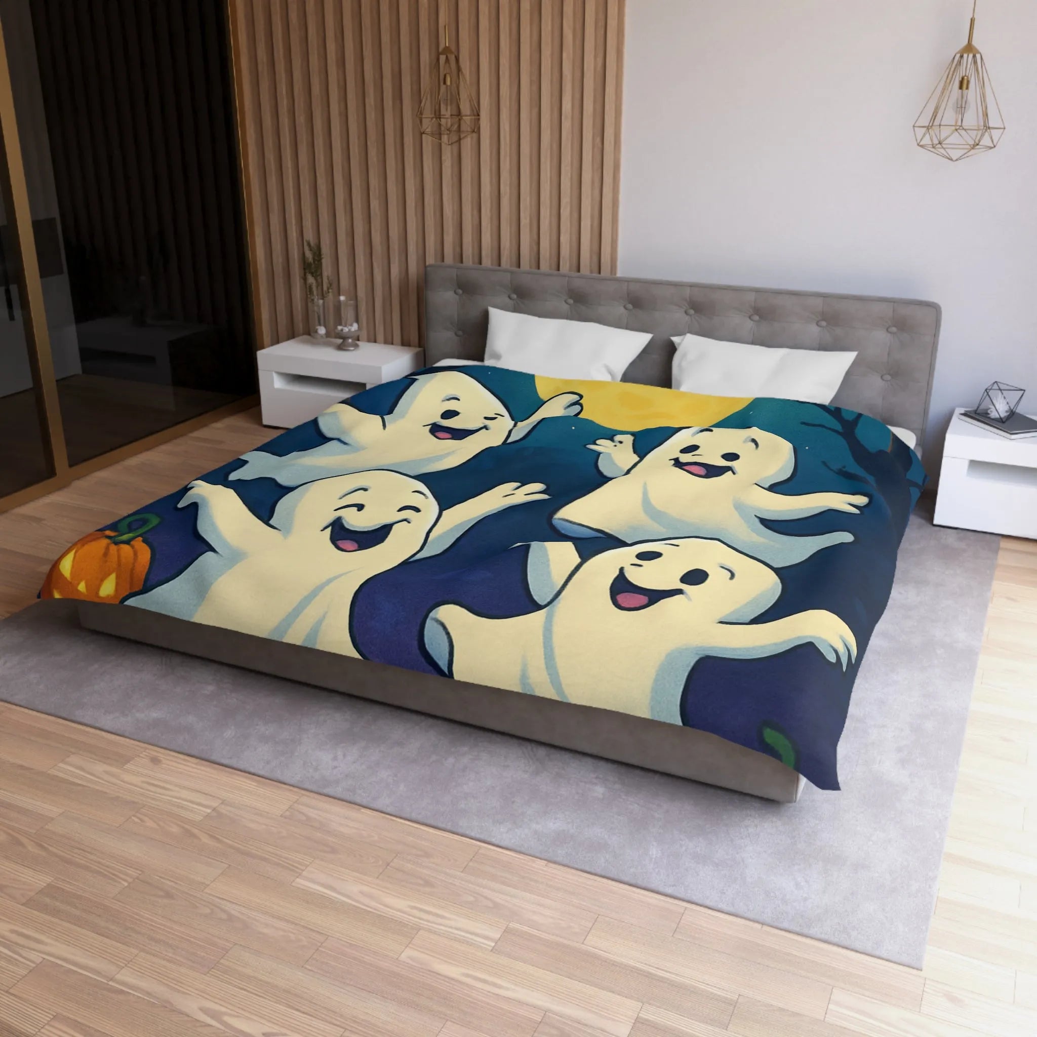 Housse de couette fantaisie avec esprits dansants sous lune et chauves-souris effrayantes