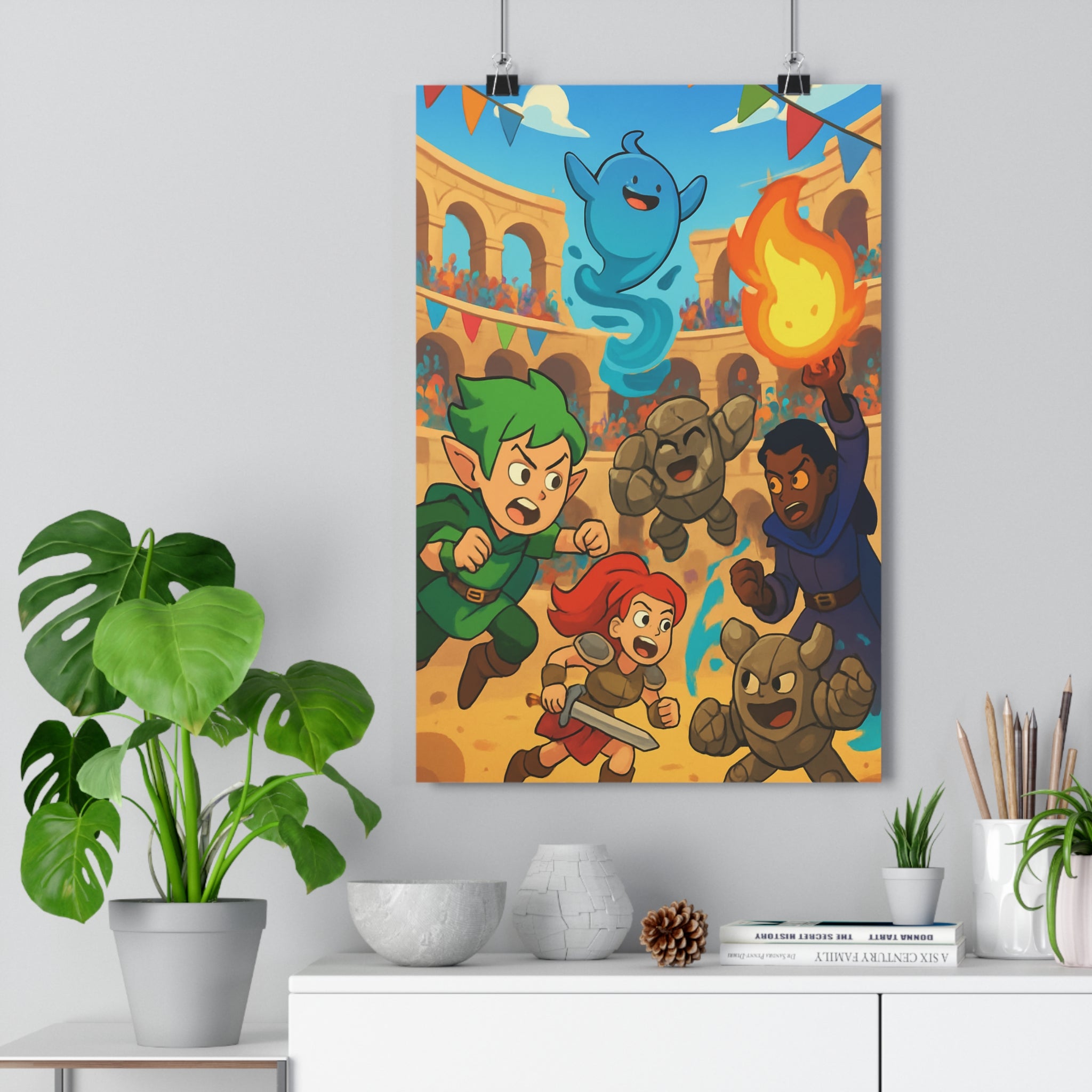 Poster décoratif épique vibrant tournoi arène héros elfes guerrière magicien salon chambre aventure fantasy