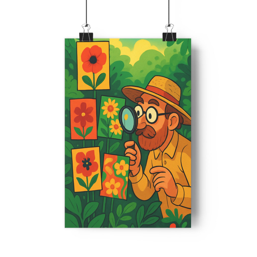 Poster décoratif jardin fleurs rouges jaunes cartoon joyeux bureau salon chambre vibrant luxuriant qualité