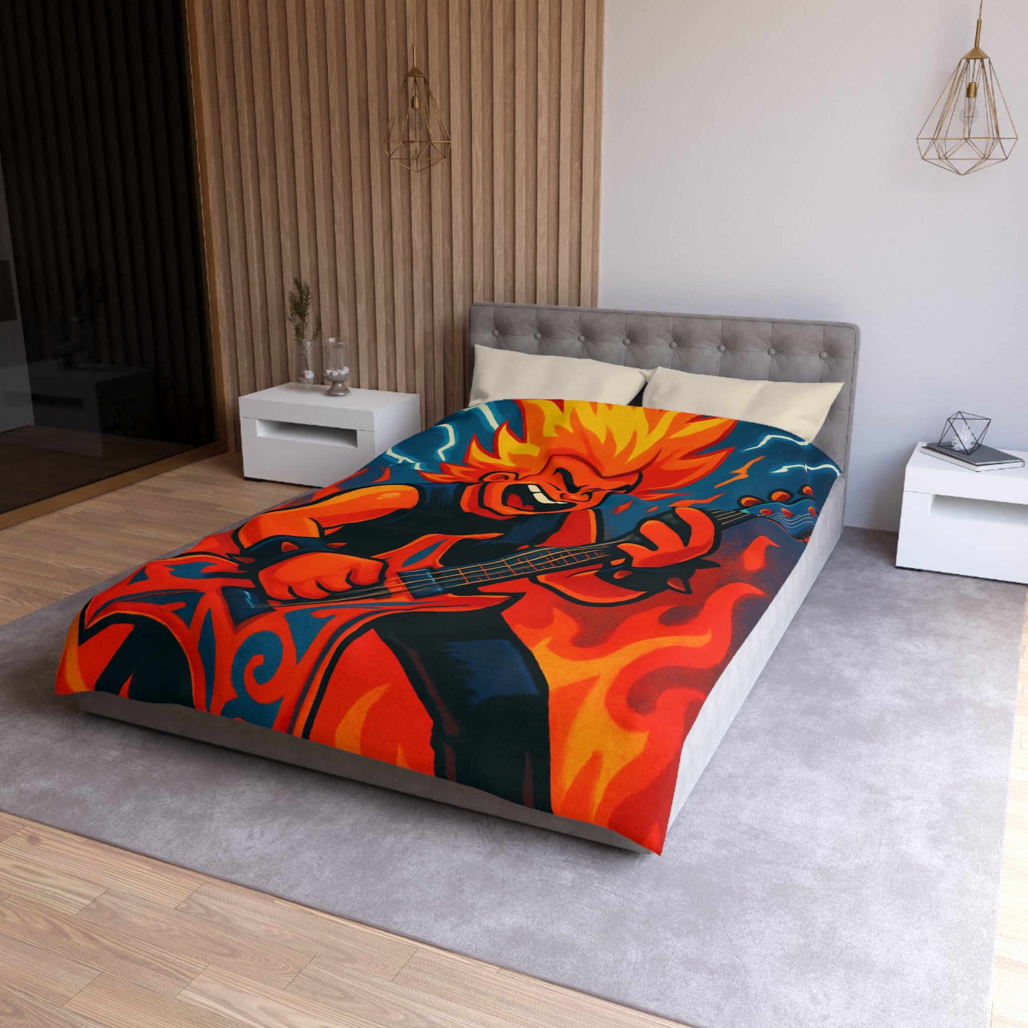 Housse de couette rock flamboyant avec guitare et éclairs pour déco vibrante