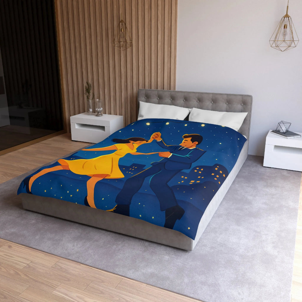 Housse de Couette Étoilée avec Couple Dansant en Soirée Ville Style Vintage