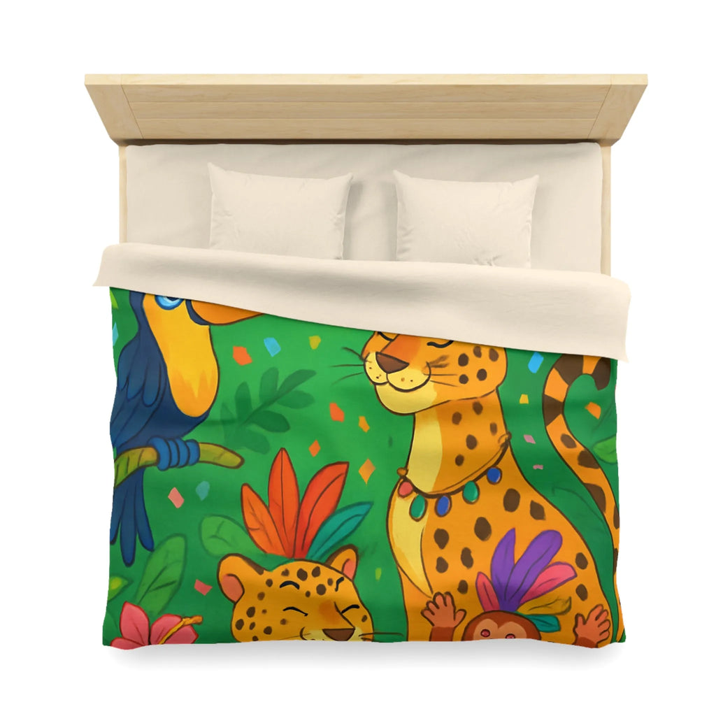 Housse de couette colorée avec animaux exotiques, motif jungle joyeux pour chambre enfant