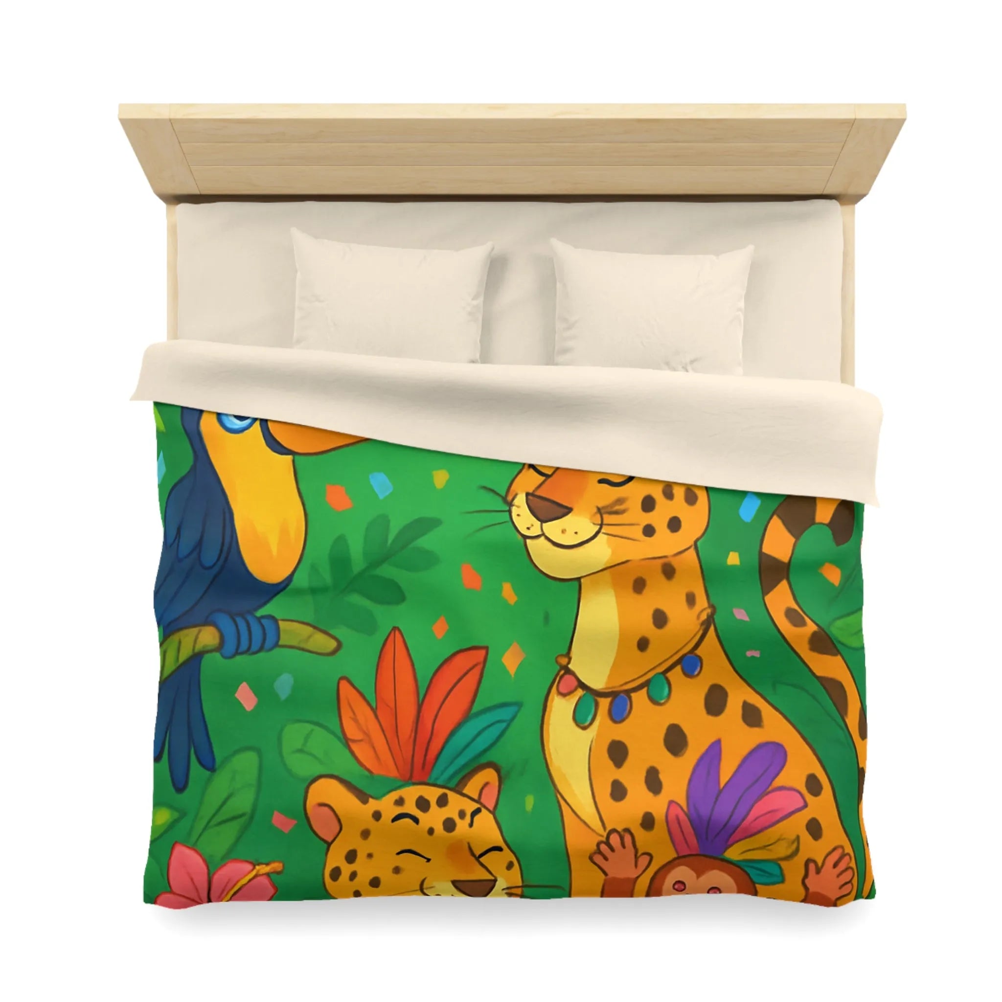 Housse de couette colorée avec animaux exotiques, motif jungle joyeux pour chambre enfant