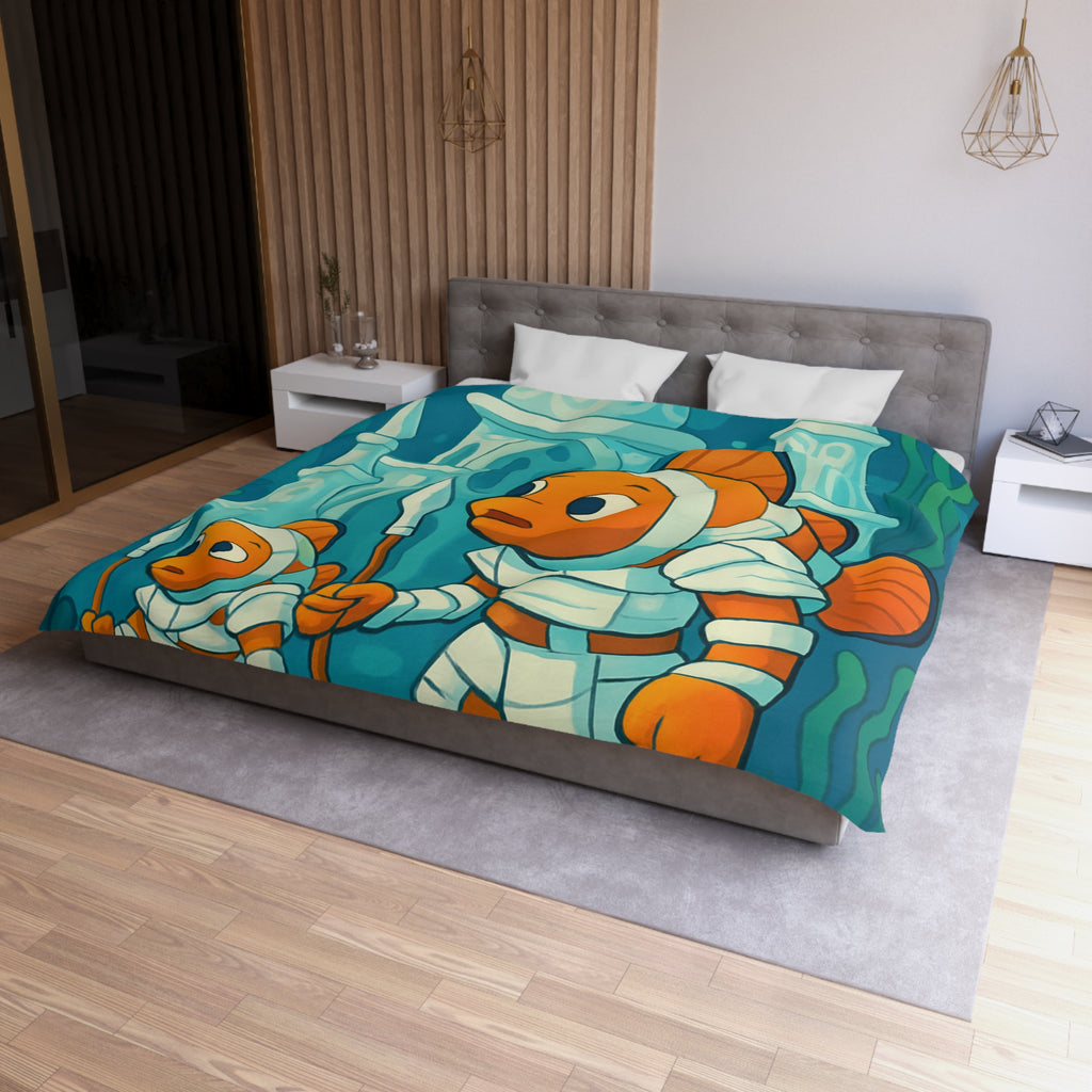 Intriguante housse de couette poissons en armure explorant un royaume sous-marin magique