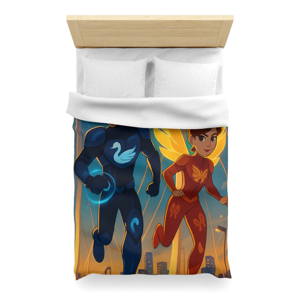 Housse de Couette Avec Héros Masqués et Ville au Crépuscule pour Chambre Enfant