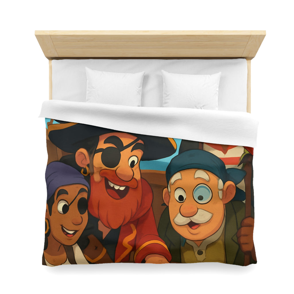 Housse de couette pirate colorée avec carte au trésor et équipage amical joyeux