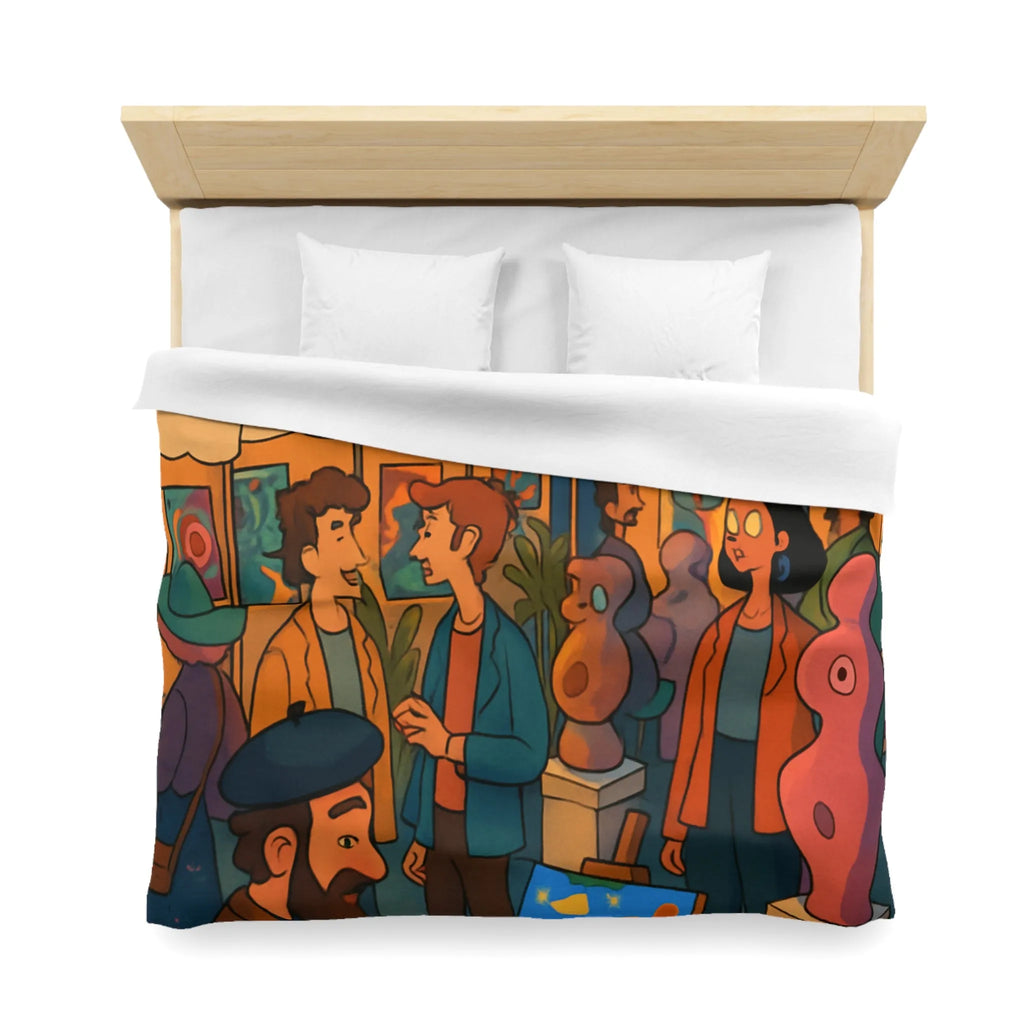 Housse de couette avec scène de marché nocturne animé et sculptures colorées