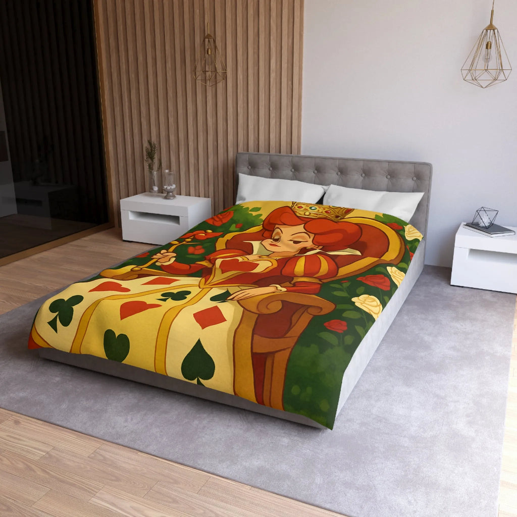 Élégante et royale housse de couette reine avec motifs coeurs détails rouge vibrant