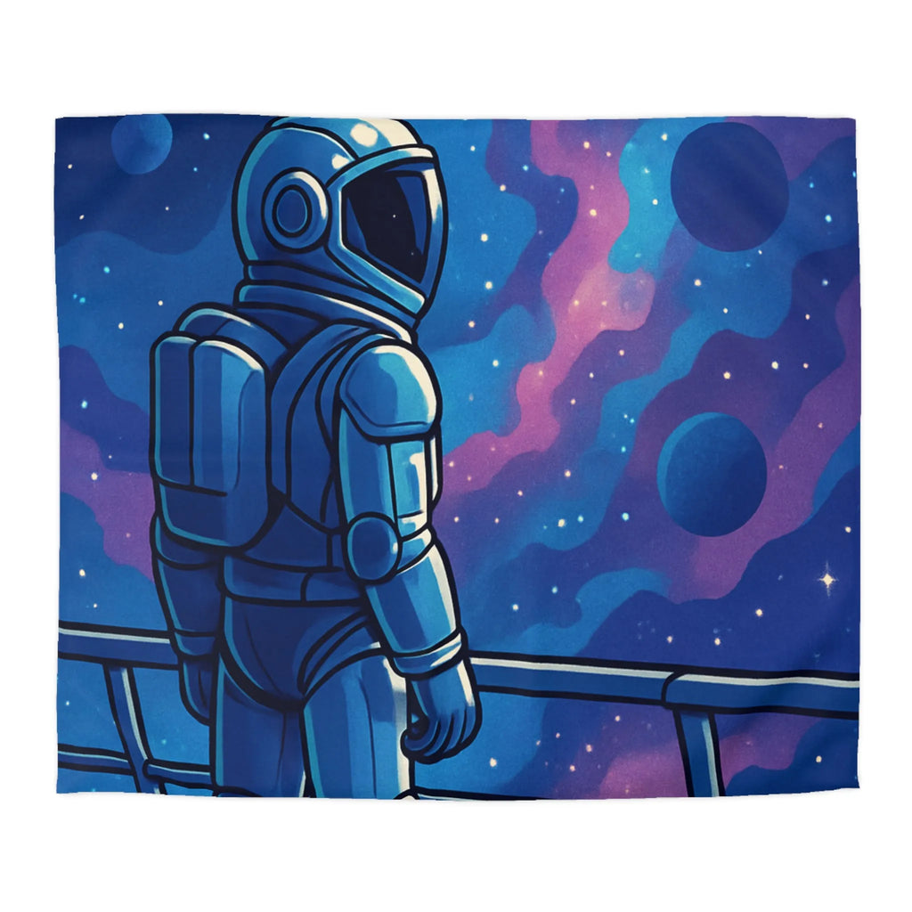Housse de couette design astronaute contemplant galaxies et planètes dans l'espace infini